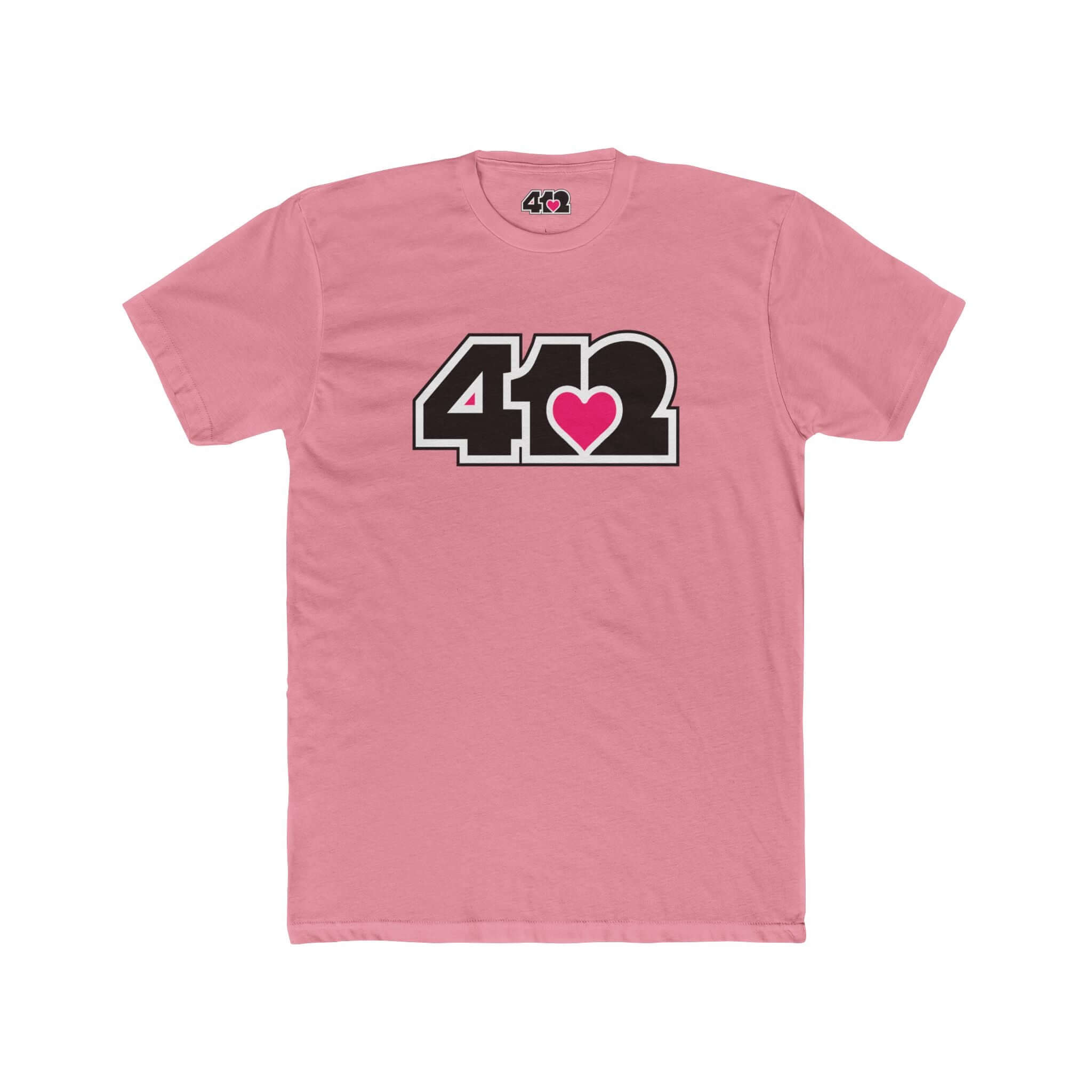 Pittsburgh T-Shirt | Black & Pink 412 Logo. Apparel Color: Solid Light Pink. Tailored fit T-Shirt with breathable cotton fabric, and classic neckline.