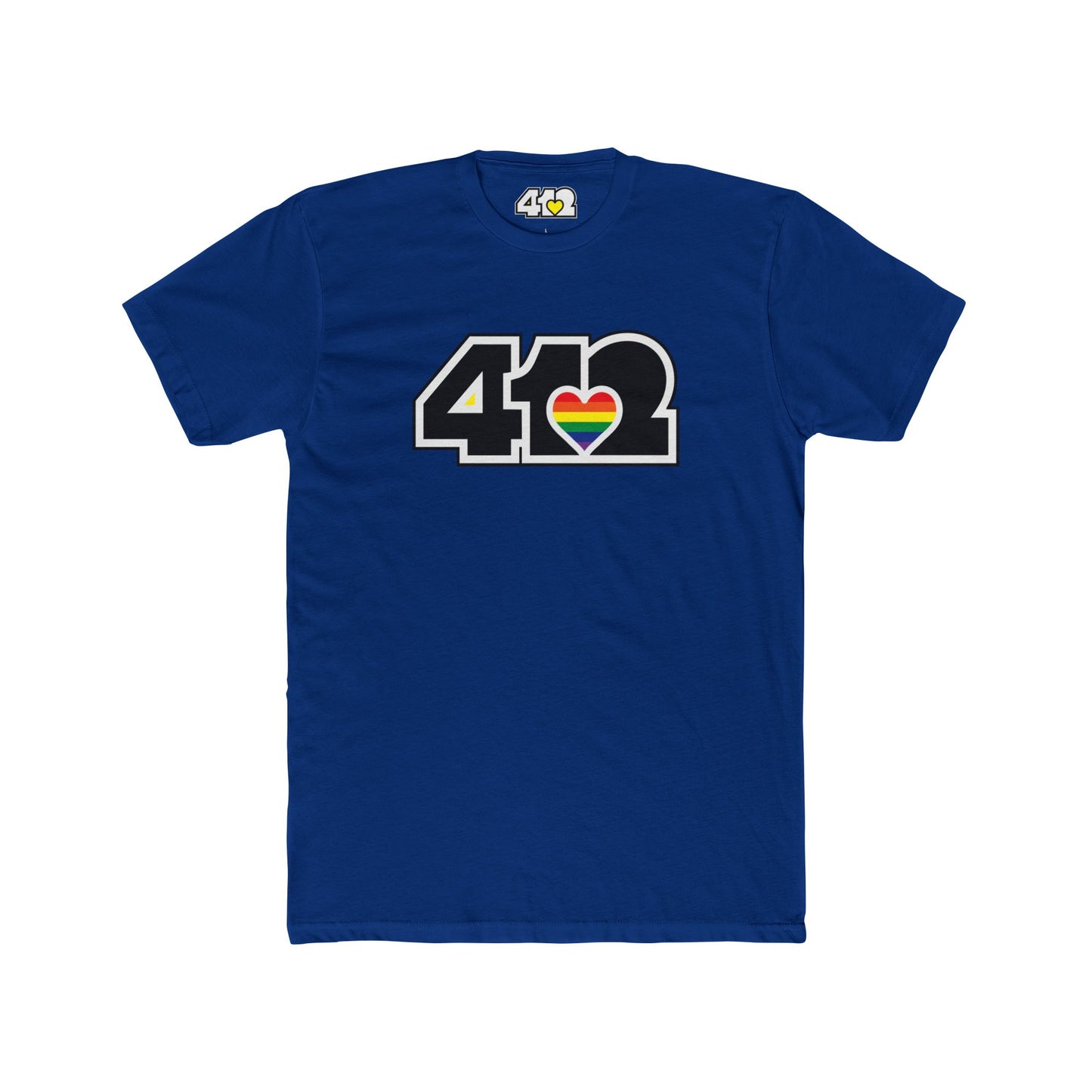 Pittsburgh T-Shirt | Black & Rainbow 412 Logo. Apparel Color: Solid Royal. Tailored fit T-Shirt with breathable cotton fabric, and classic neckline.