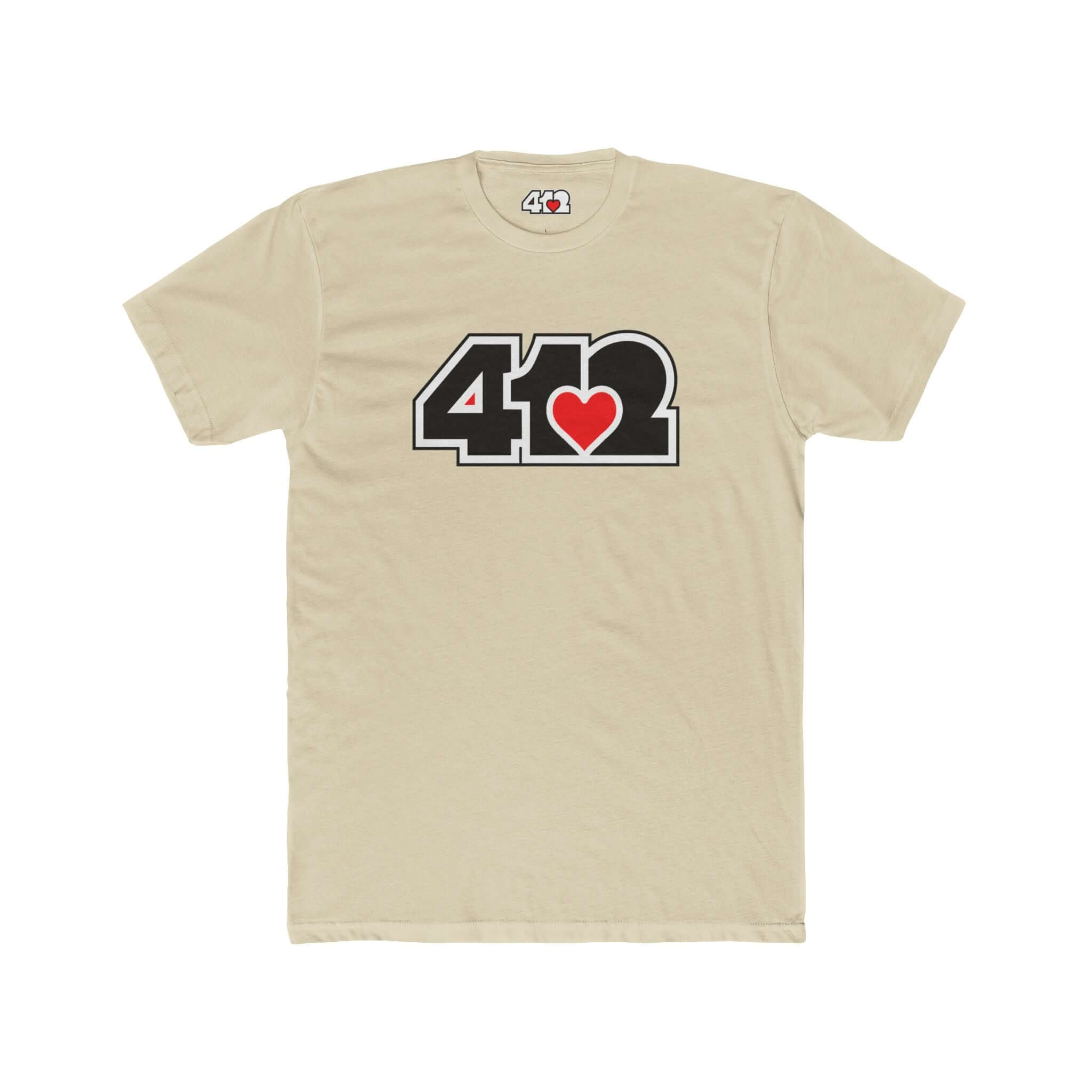 Pittsburgh T-Shirt | Black & Red 412 Logo. Apparel Color: Solid Cream. Tailored fit T-Shirt with breathable cotton fabric, and classic neckline.