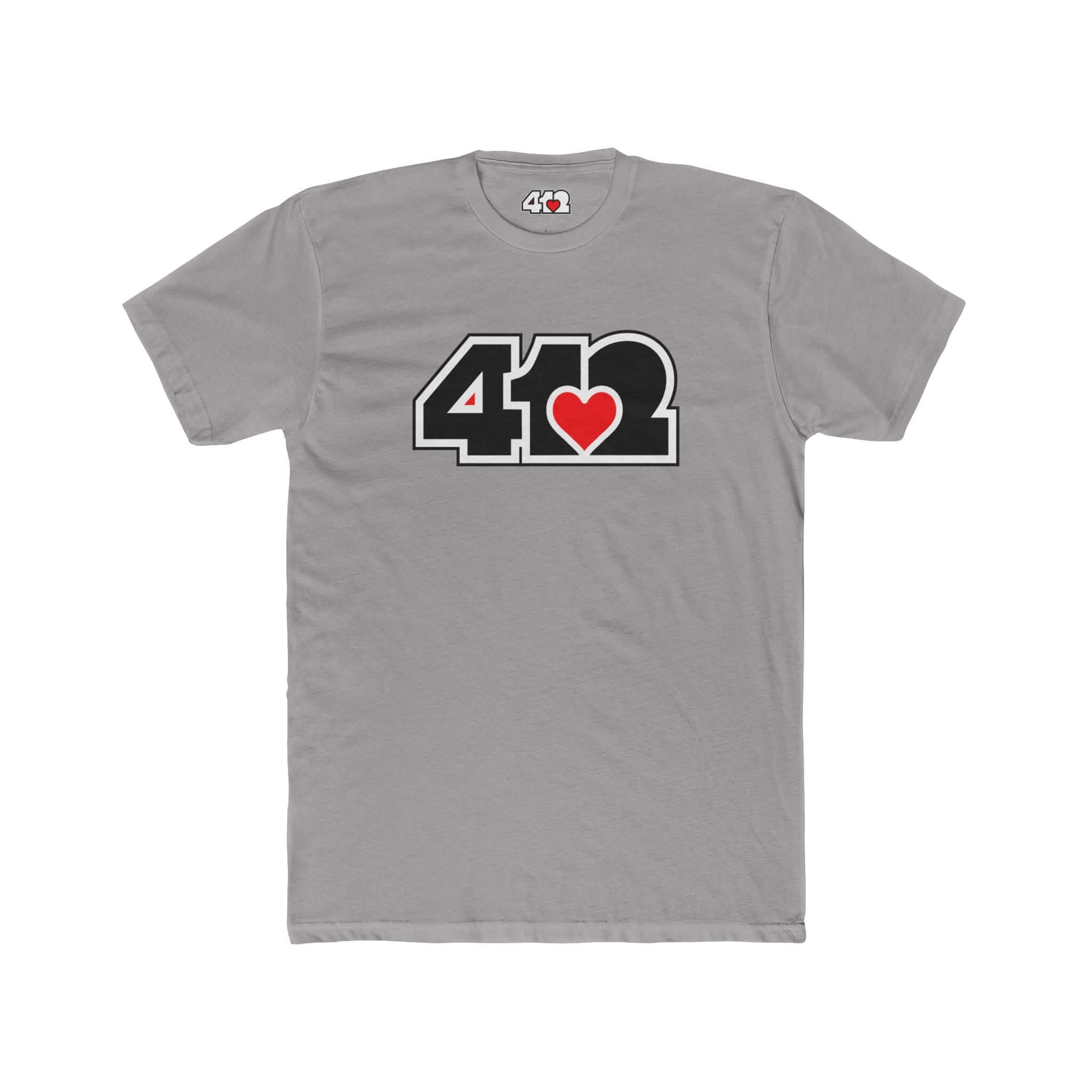 Pittsburgh T-Shirt | Black & Red 412 Logo. Apparel Color: Solid Light Grey. Tailored fit T-Shirt with breathable cotton fabric, and classic neckline.