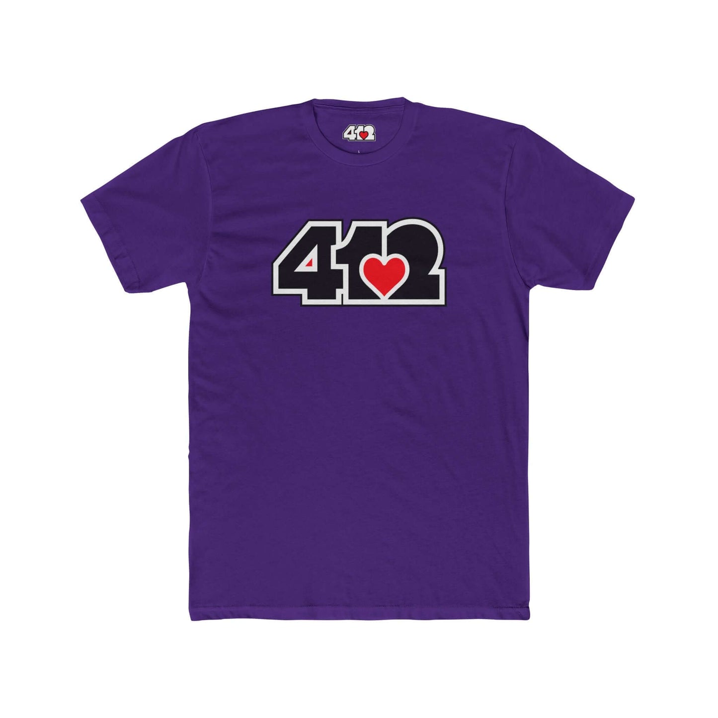 Pittsburgh T-Shirt | Black & Red 412 Logo. Apparel Color: Solid Purple Rush. Tailored fit T-Shirt with breathable cotton fabric, and classic neckline.