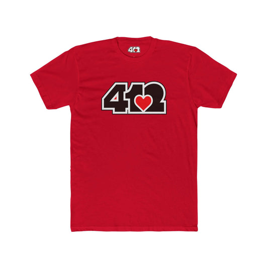 Pittsburgh T-Shirt | Black & Red 412 Logo. Apparel Color: Solid Red. Tailored fit T-Shirt with breathable cotton fabric, and classic neckline.