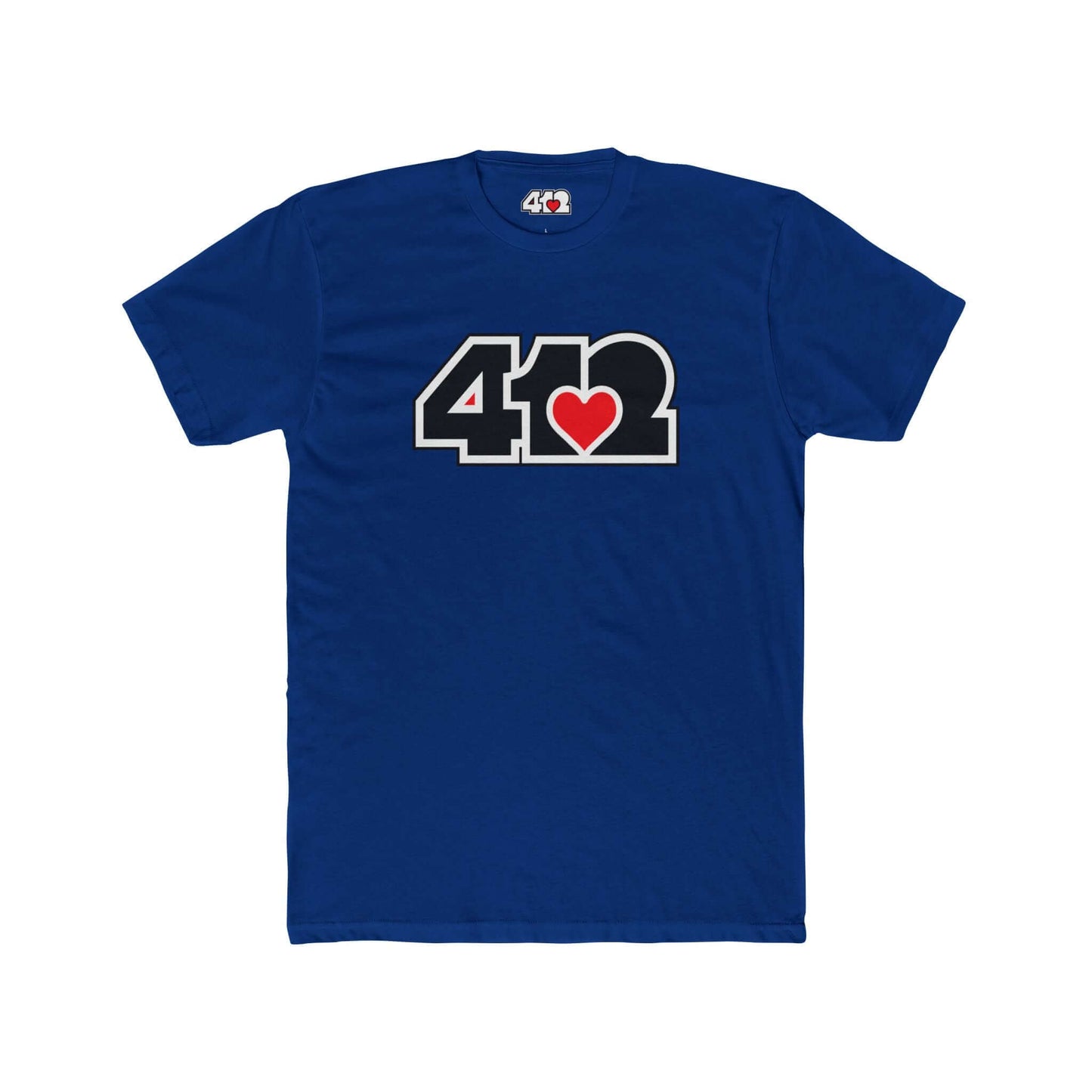 Pittsburgh T-Shirt | Black & Red 412 Logo. Apparel Color: Solid Royal. Tailored fit T-Shirt with breathable cotton fabric, and classic neckline.