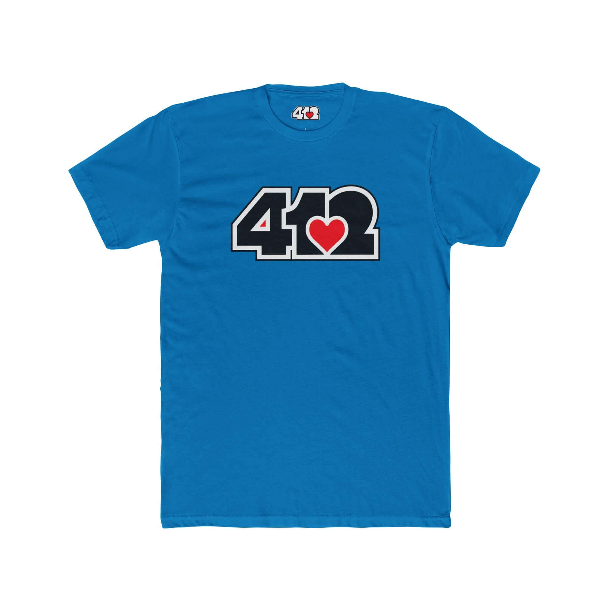 Pittsburgh T-Shirt | Black & Red 412 Logo. Apparel Color: Solid Turquoise. Tailored fit T-Shirt with breathable cotton fabric, and classic neckline.