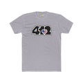 Pittsburgh T-Shirt | Black Stars & Stripes 412 Logo. Apparel Color: Heather Grey. Tailored fit T-Shirt with breathable cotton fabric, and classic neckline.