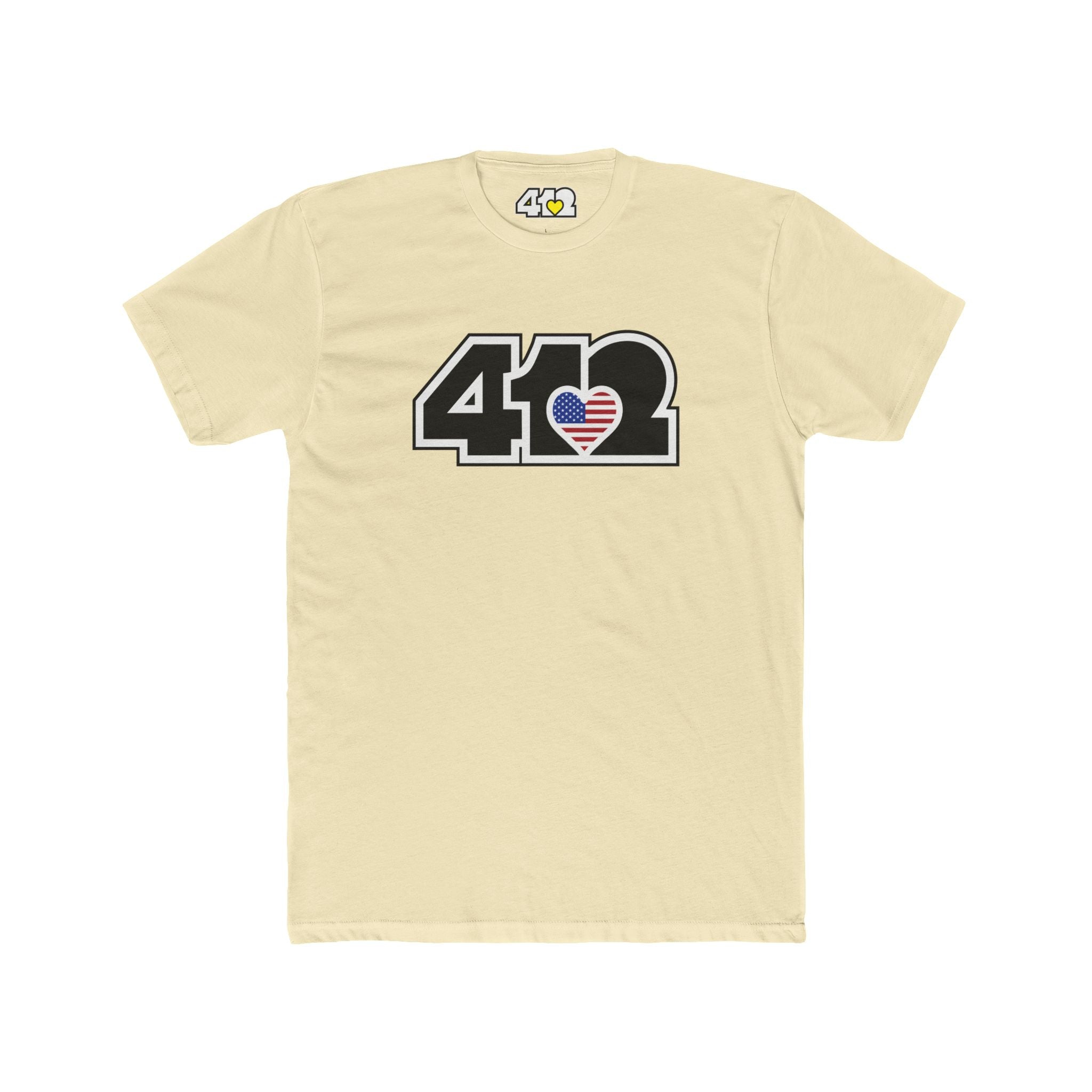 Pittsburgh T-Shirt | Black Stars & Stripes 412 Logo. Apparel Color: Solid Natural. Tailored fit T-Shirt with breathable cotton fabric, and classic neckline.