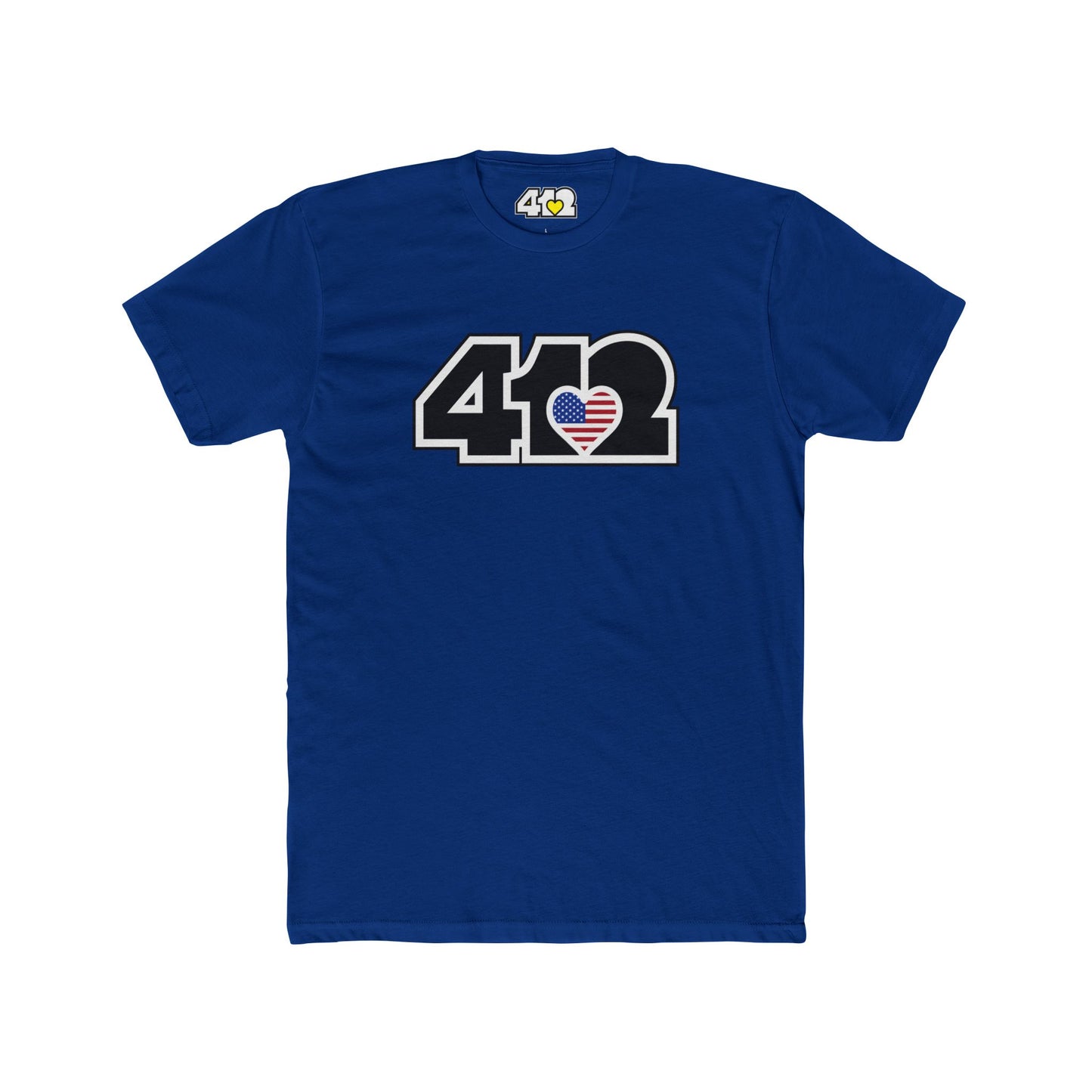 Pittsburgh T-Shirt | Black Stars & Stripes 412 Logo. Apparel Color: Solid Royal. Tailored fit T-Shirt with breathable cotton fabric, and classic neckline.