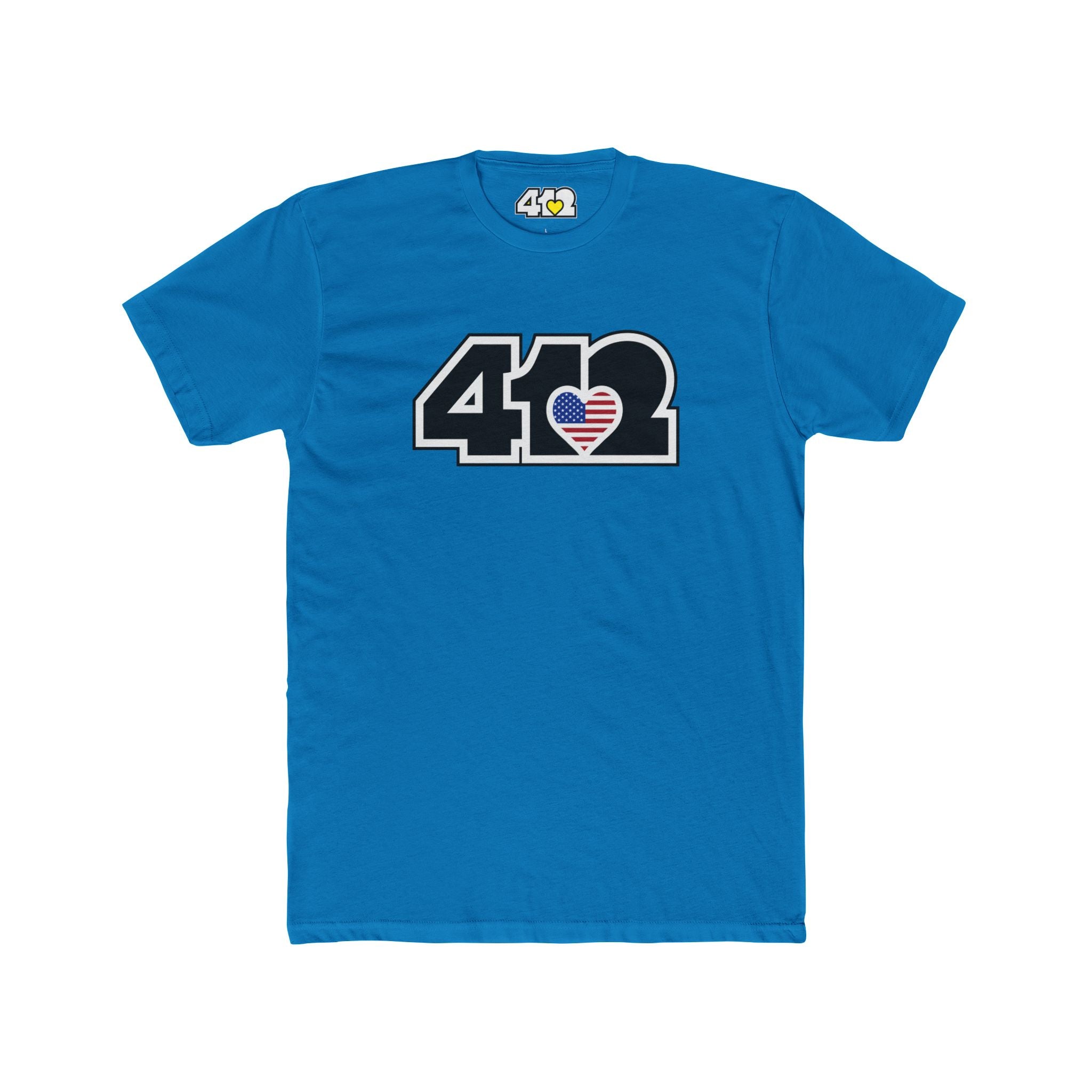 Pittsburgh T-Shirt | Black Stars & Stripes 412 Logo. Apparel Color: Solid Turquoise. Tailored fit T-Shirt with breathable cotton fabric, and classic neckline.