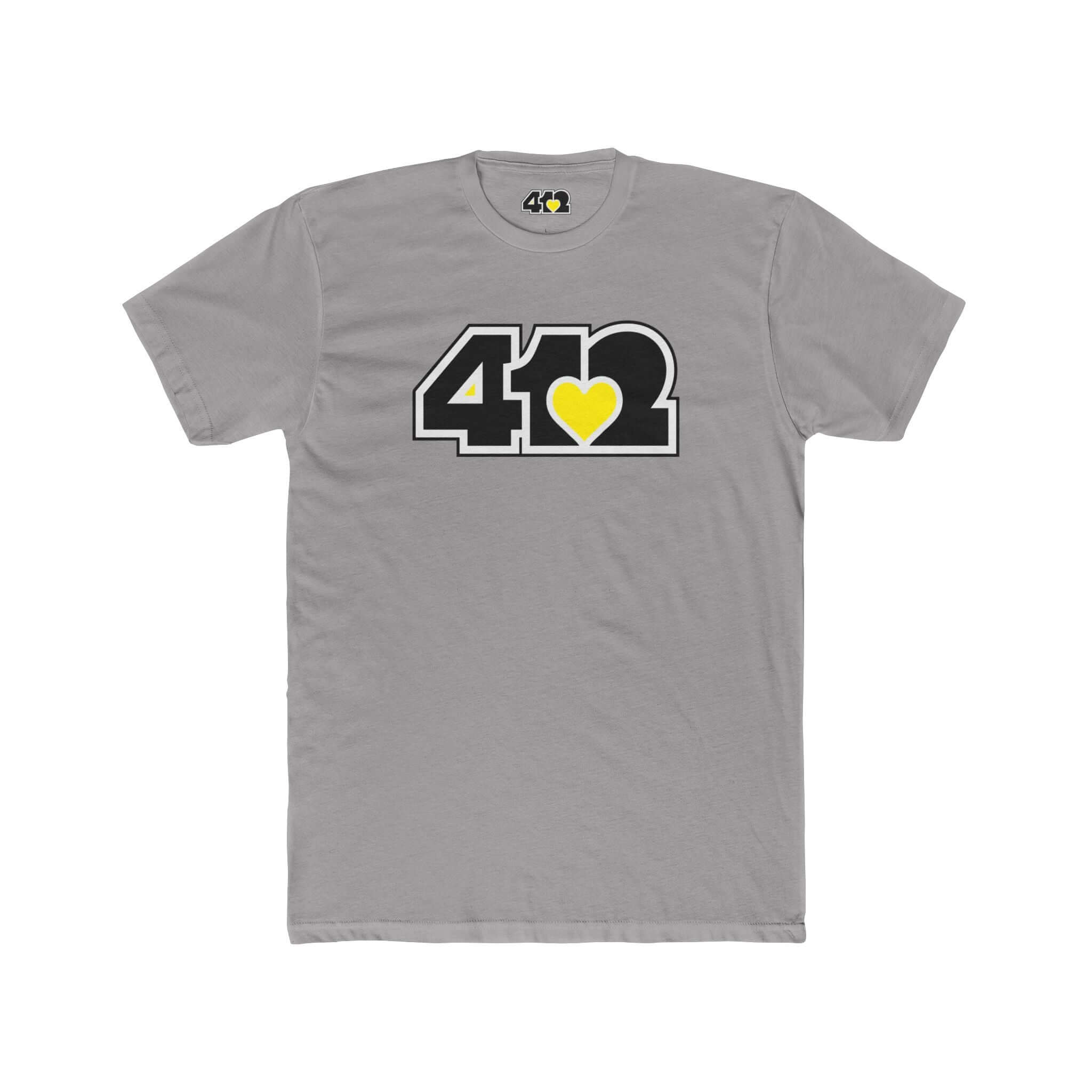 Pittsburgh T-Shirt | Black & Yellow 412 Logo. Apparel Color: Solid Light Grey. Tailored fit T-Shirt with breathable cotton fabric, and classic neckline.