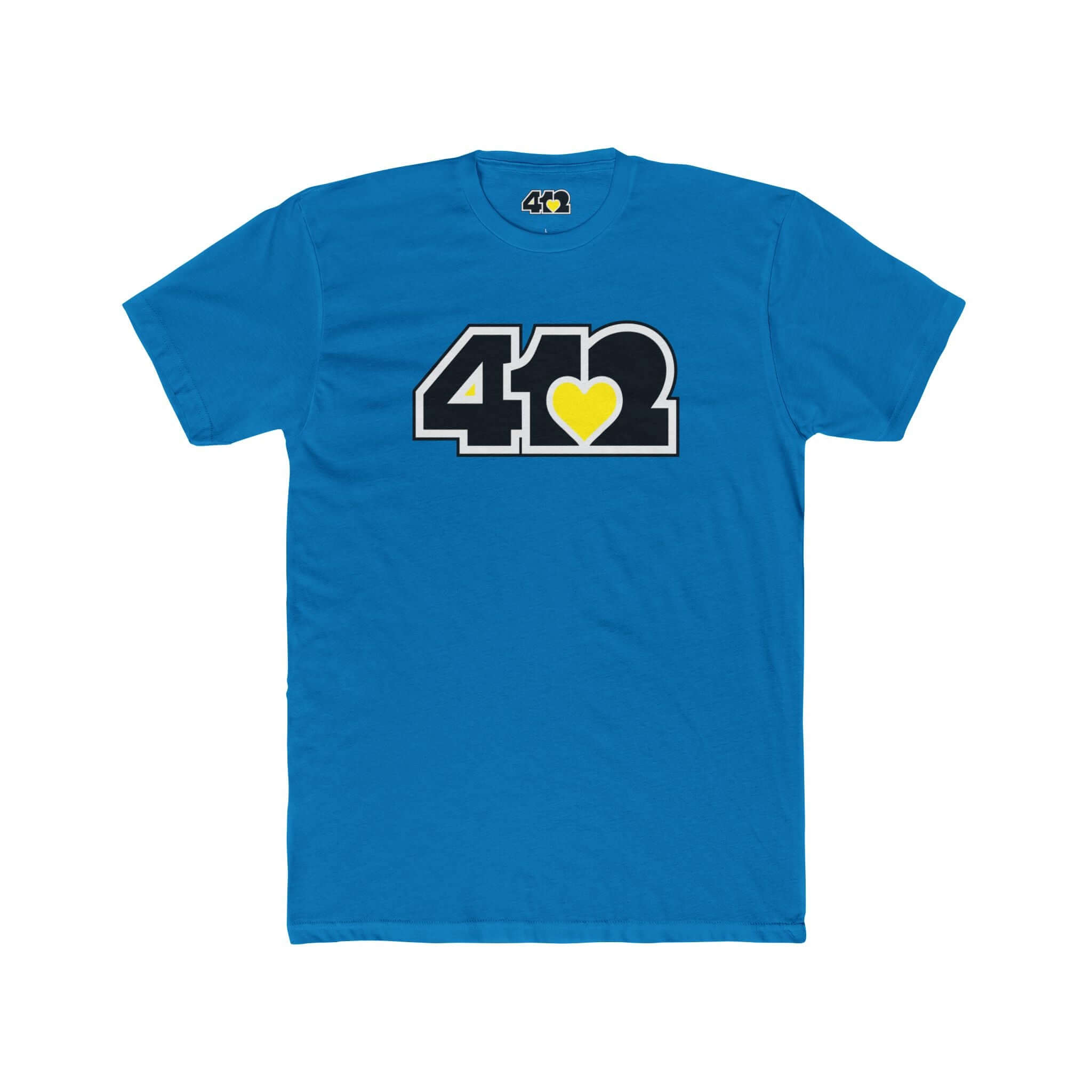 Pittsburgh T-Shirt | Black & Yellow 412 Logo. Apparel Color: Solid Turquoise. Tailored fit T-Shirt with breathable cotton fabric, and classic neckline.