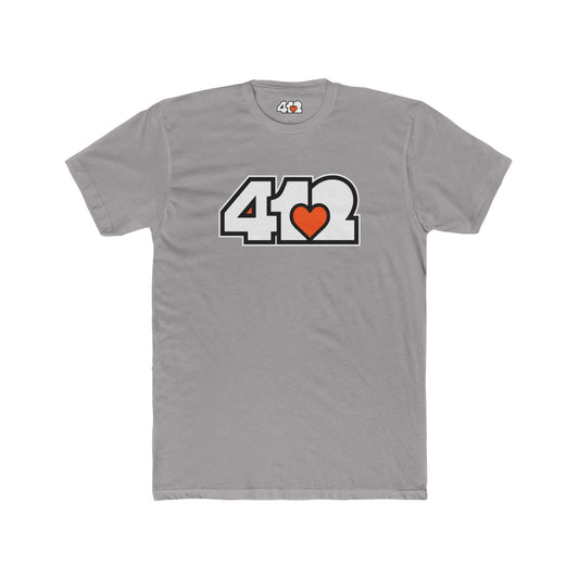 Pittsburgh T-Shirt | White & Orange 412 Logo. Apparel Color: Solid Light Grey. Tailored fit T-Shirt with breathable cotton fabric, and classic neckline.