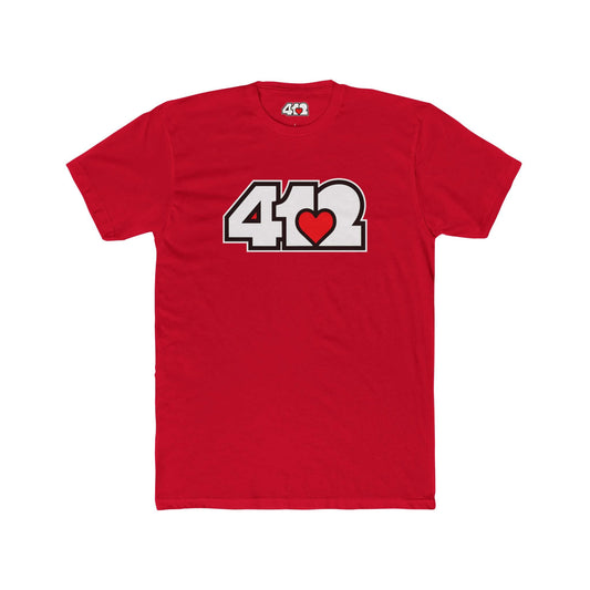 Pittsburgh T-Shirt | White & Red 412 Logo. Apparel Color: Solid Red. Tailored fit T-Shirt with breathable cotton fabric, and classic neckline.