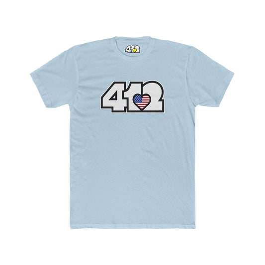 Pittsburgh T-Shirt | White Stars & Stripes 412 Logo. Apparel Color: Solid Light Blue. Tailored fit T-Shirt with breathable cotton fabric, and classic neckline.