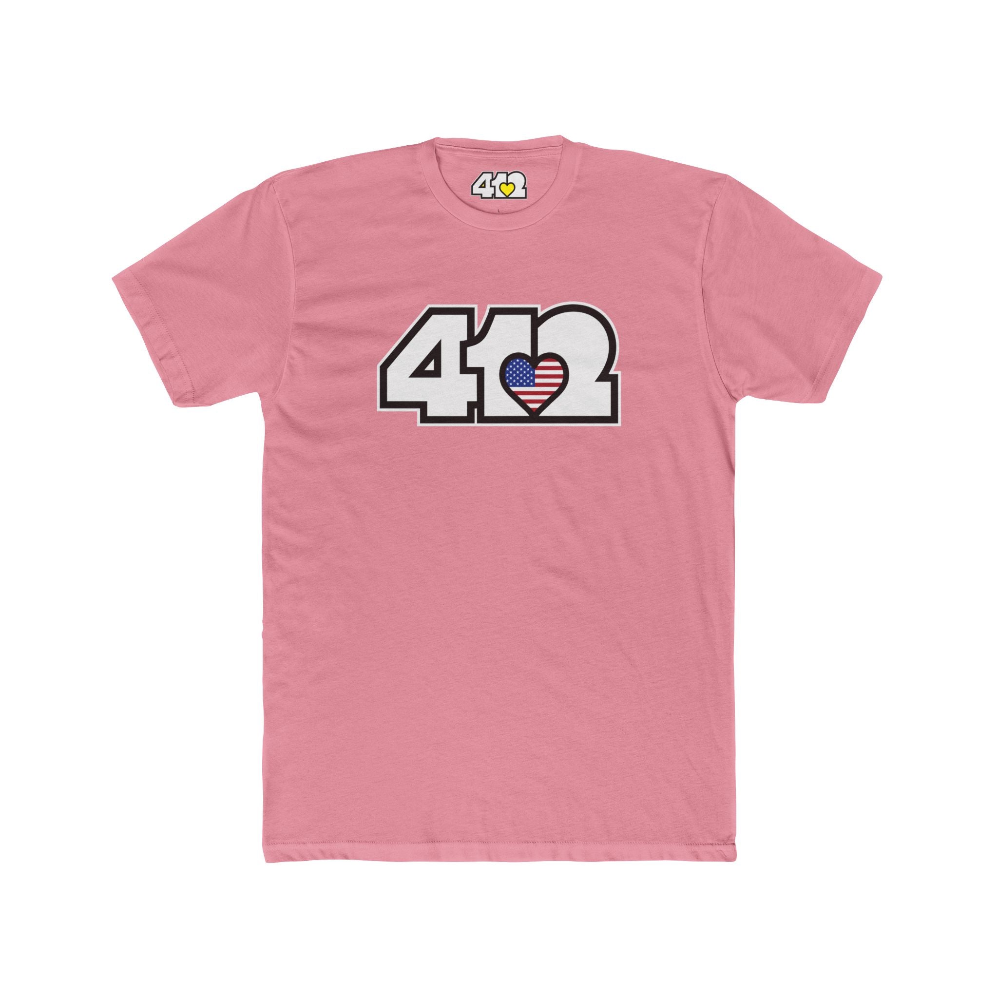 Pittsburgh T-Shirt | White Stars & Stripes 412 Logo. Apparel Color: Solid Light Pink. Tailored fit T-Shirt with breathable cotton fabric, and classic neckline.