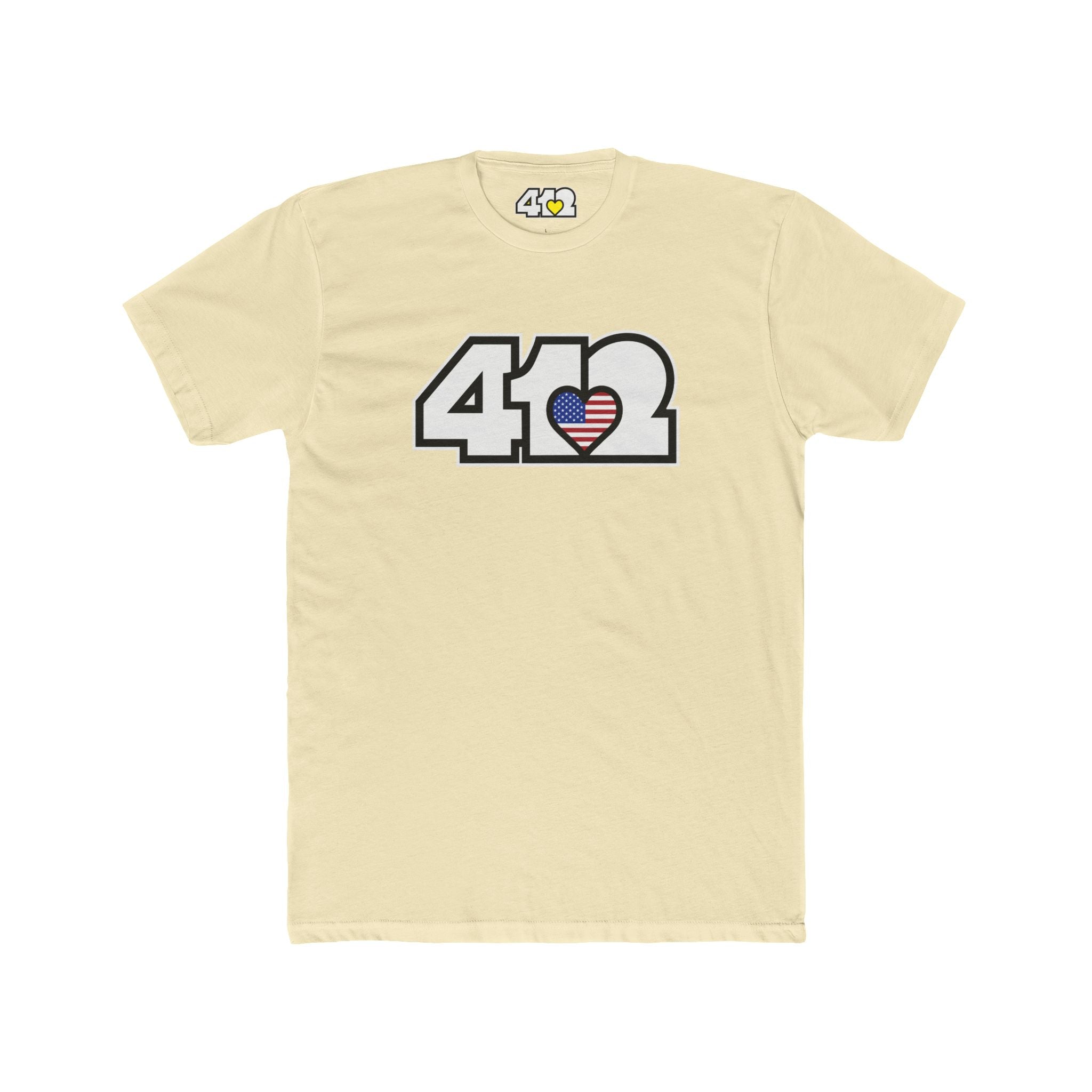 Pittsburgh T-Shirt | White Stars & Stripes 412 Logo. Apparel Color: Solid Natural. Tailored fit T-Shirt with breathable cotton fabric, and classic neckline.