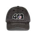 Pittsburgh Vintage Hat | Embroidered Black Stars and Stripes 412 Logo. Apparel Color: Black. A relaxed fit, cotton twill fabric, adjustable buckle, and washed-out finish look.