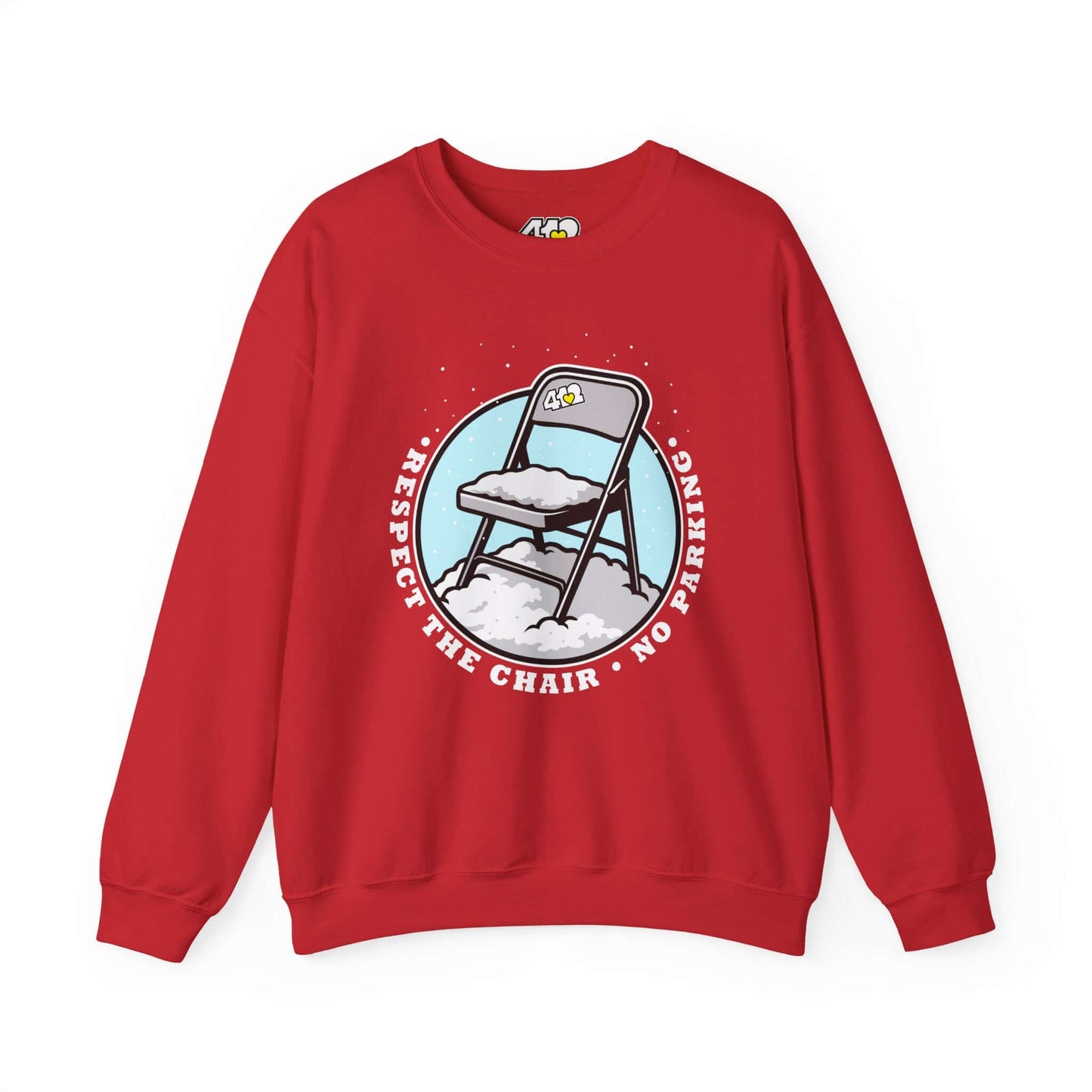 Respect The Chair Sweatshirt - Fill Color Logo. Apparel Color: Red. A blend of 50% cotton and 50% polyester for cozy durability. With an Elastic ribbed collar, and Double-needle stitching.