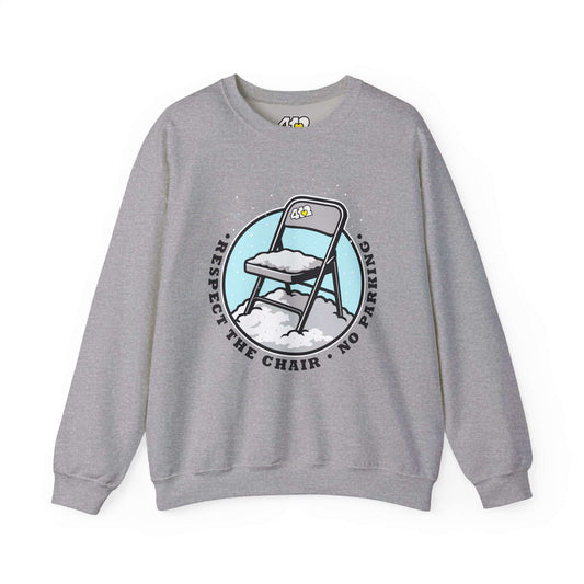 Respect The Chair Sweatshirt - Fill Color Logo. Apparel Color: Sport Grey. A blend of 50% cotton and 50% polyester for cozy durability. With an Elastic ribbed collar, and Double-needle stitching.