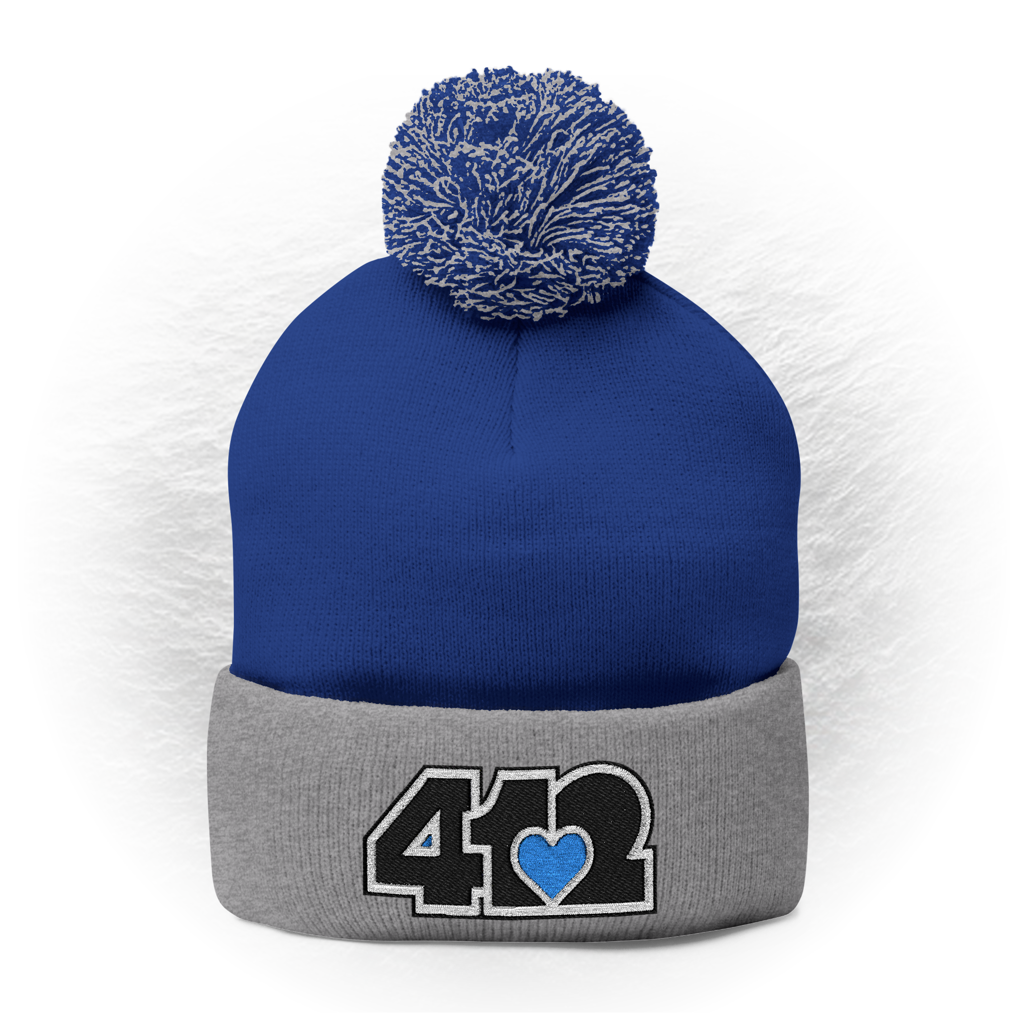 Pittsburgh 412 Black Blue Heart Embroidered Pom Beanie