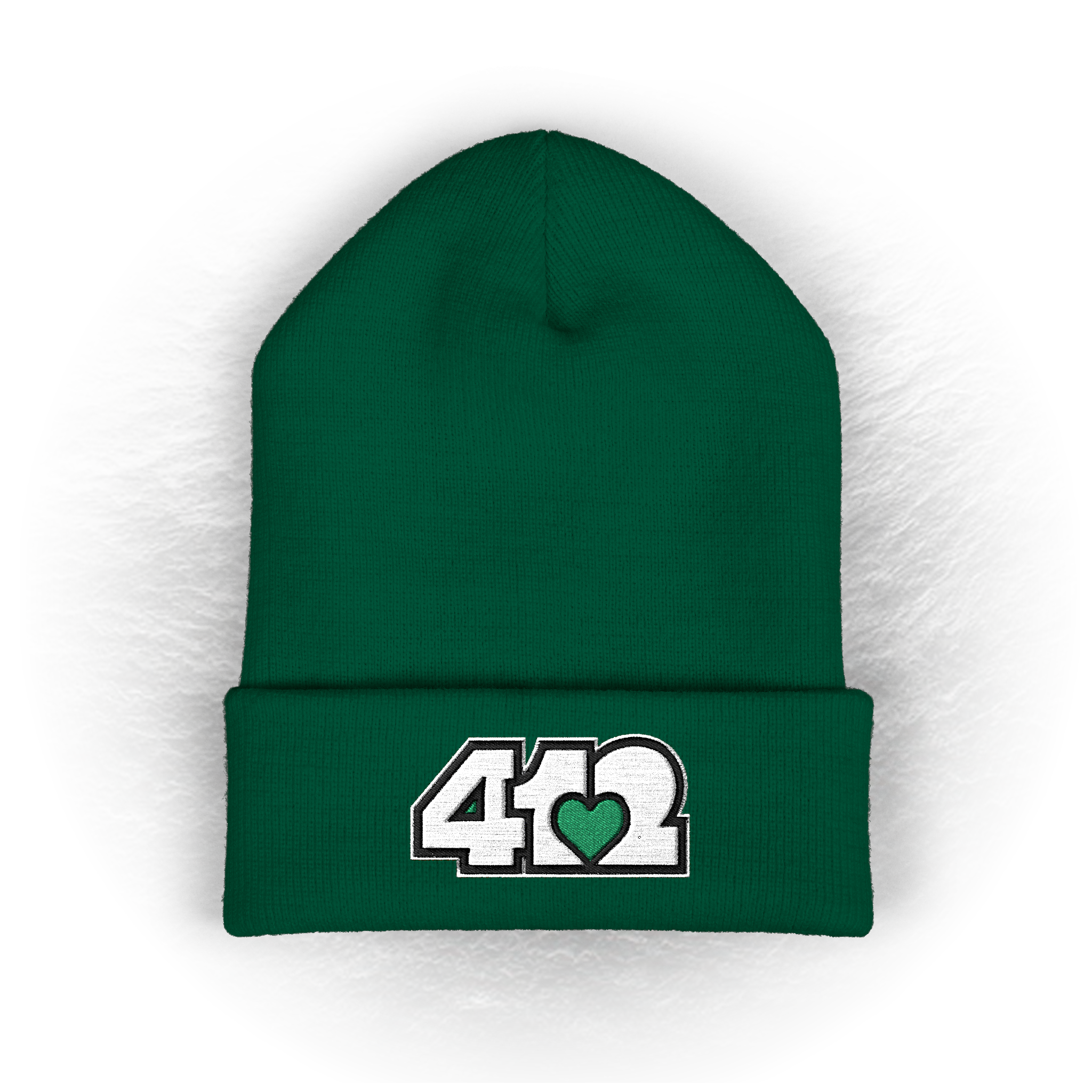 Pittsburgh 412 White Green Heart Embroidered Beanie