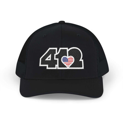 Snapback Hat | Embroidered Black Stars & Stripes 412 Logo. Apparel Color: Black. A comfy mid-profile adjustable fit for everyday flair