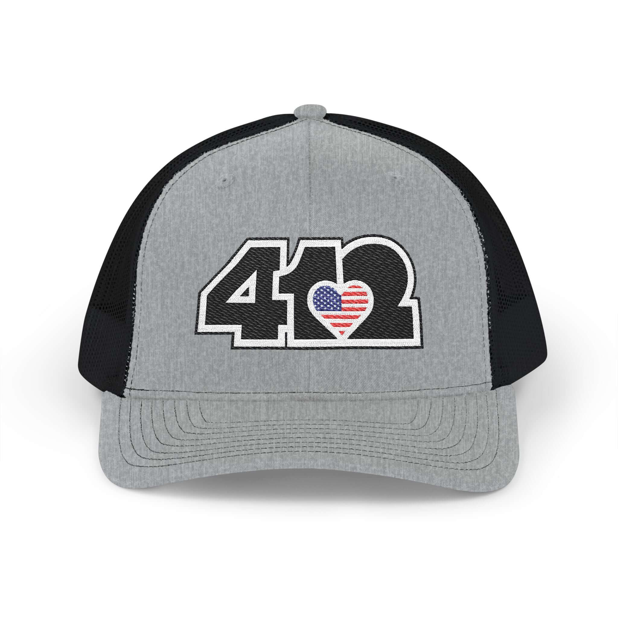 Snapback Hat | Embroidered Black Stars & Stripes 412 Logo. Apparel Color: Heather Grey/Black. A comfy mid-profile adjustable fit for everyday flair