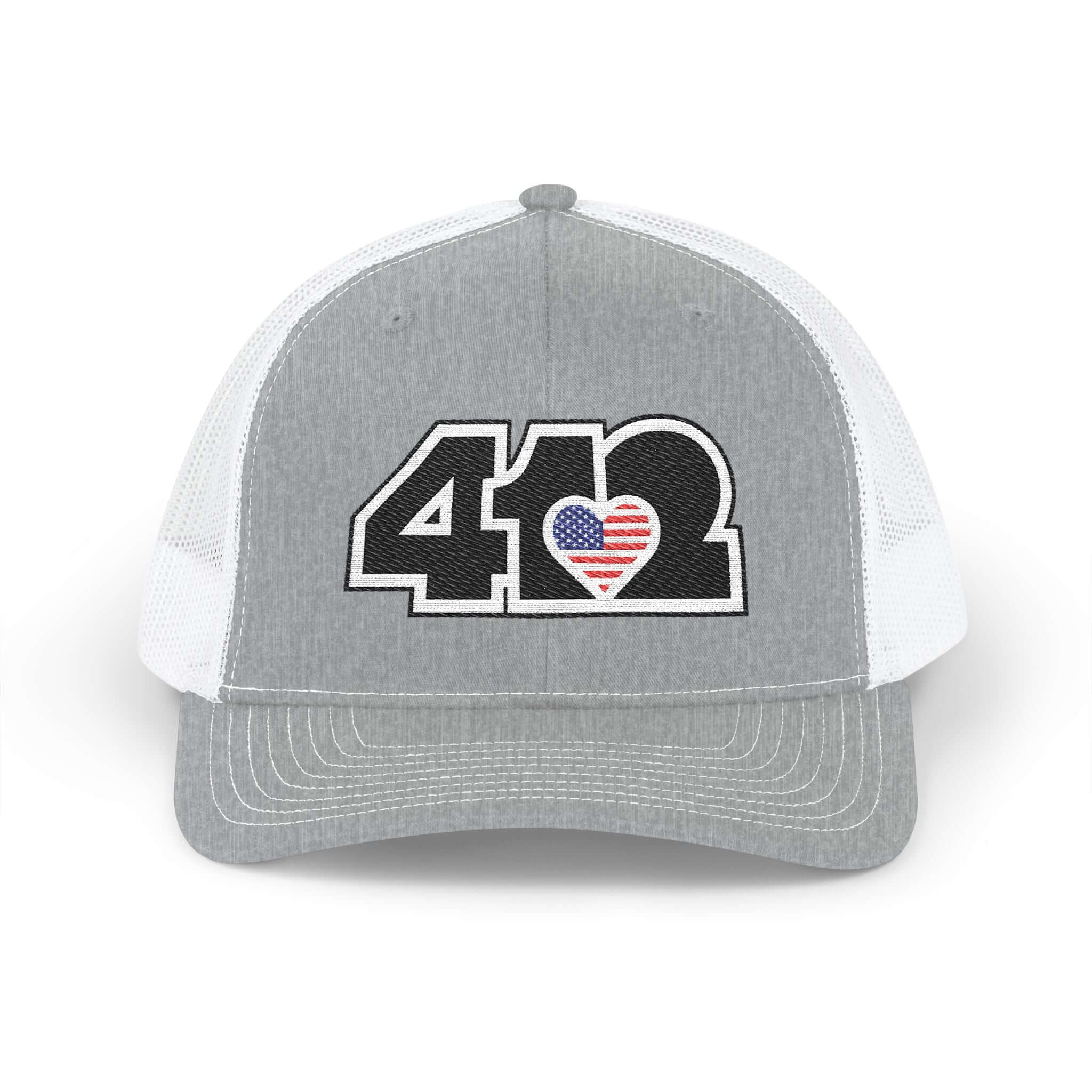 Snapback Hat | Embroidered Black Stars & Stripes 412 Logo. Apparel Color: Heather Grey/White. A comfy mid-profile adjustable fit for everyday flair
