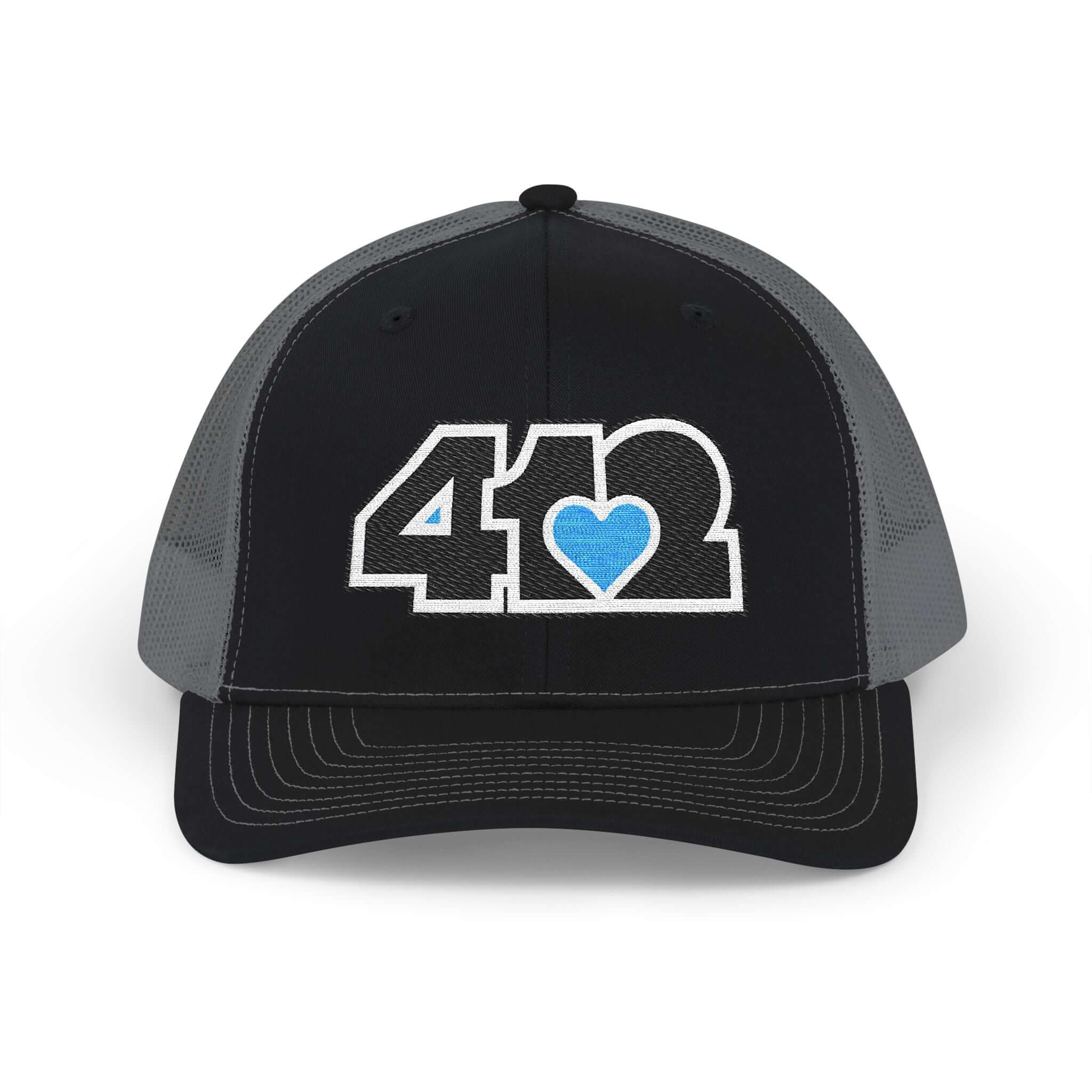 Snapback Hat | Embroidered Black and Blue 412 Logo. Apparel Color: Black/Charcoal. A comfy mid-profile adjustable fit for everyday flair