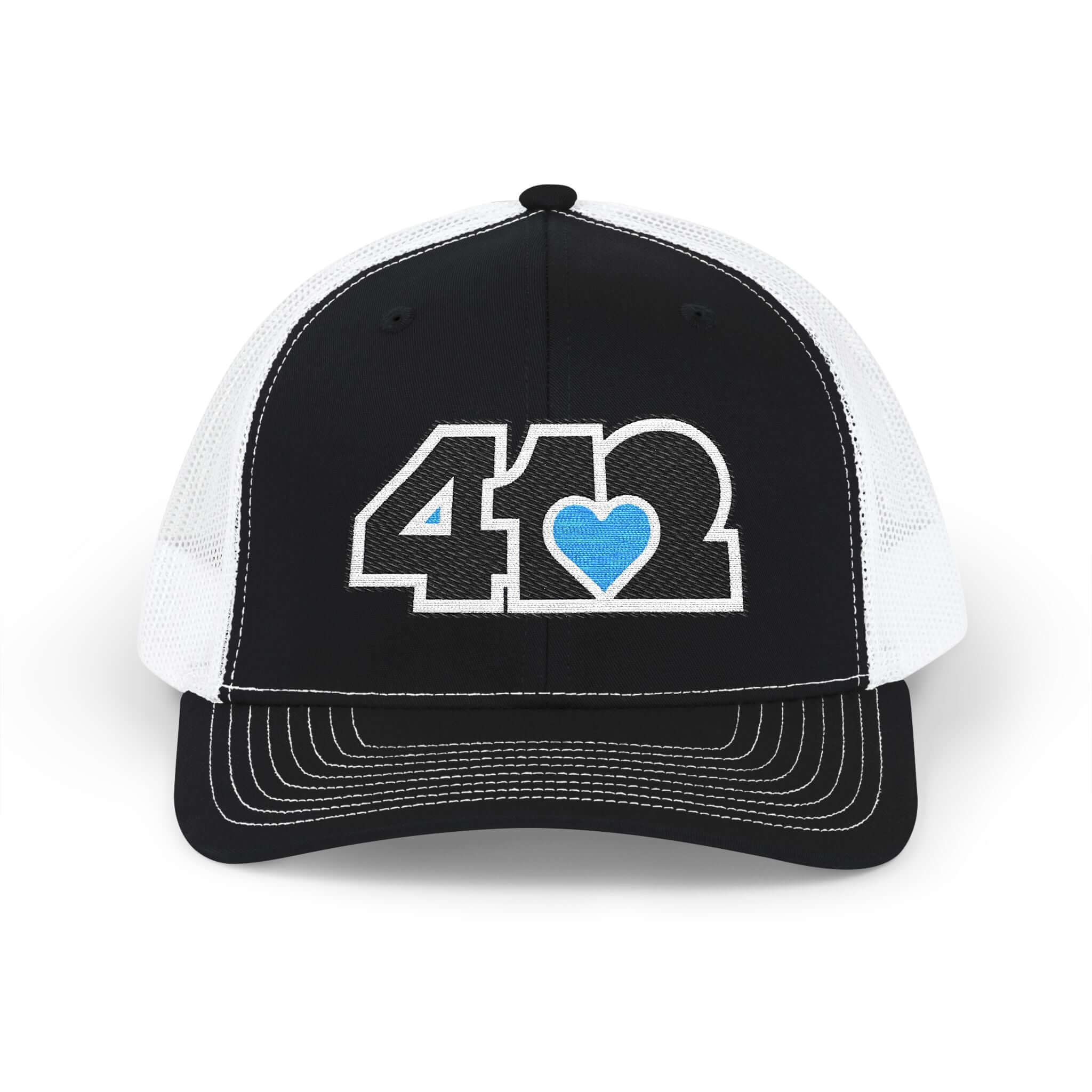 Snapback Hat | Embroidered Black and Blue 412 Logo. Apparel Color: Black/White. A comfy mid-profile adjustable fit for everyday flair