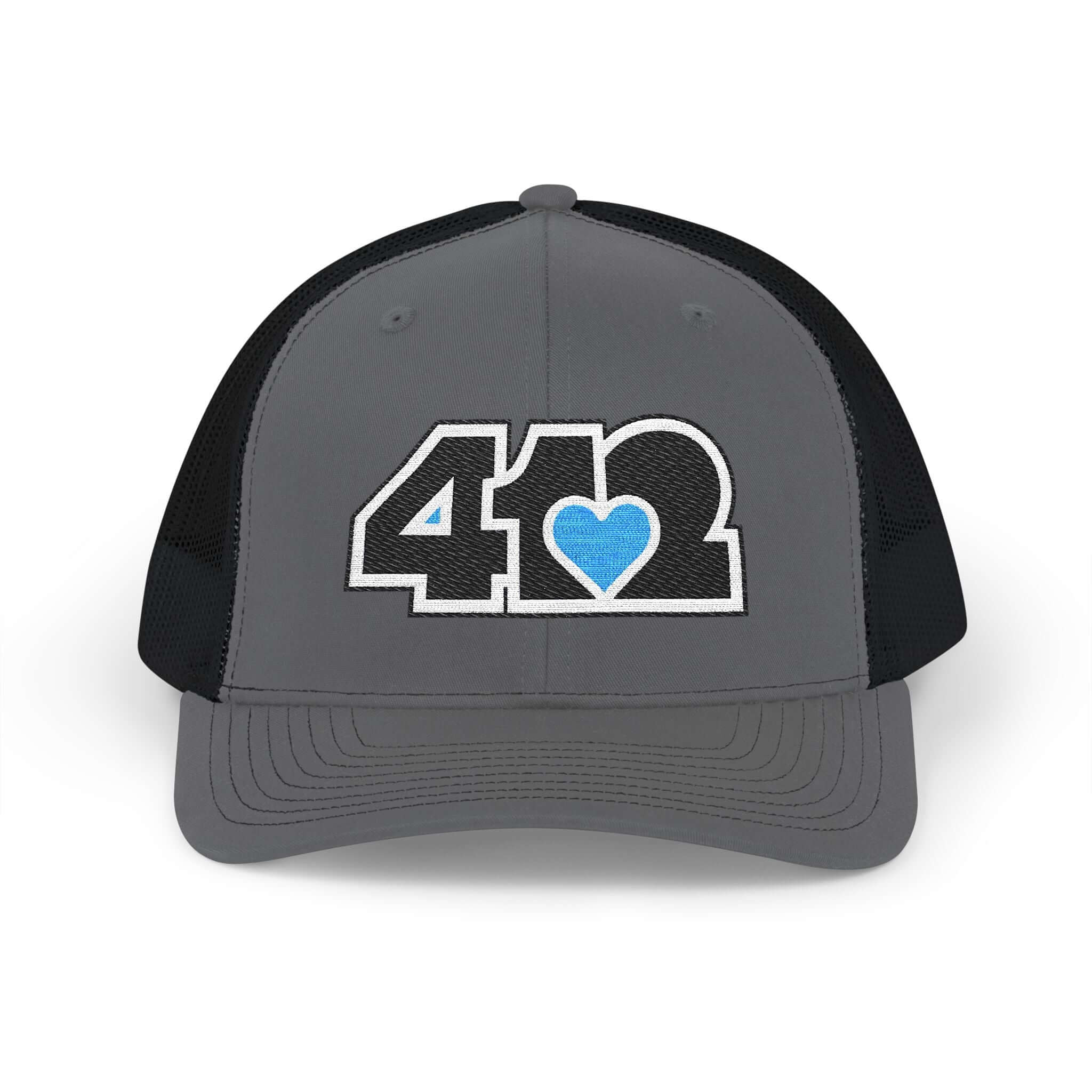 Snapback Hat | Embroidered Black and Blue 412 Logo. Apparel Color: Charcoal/Black. A comfy mid-profile adjustable fit for everyday flair