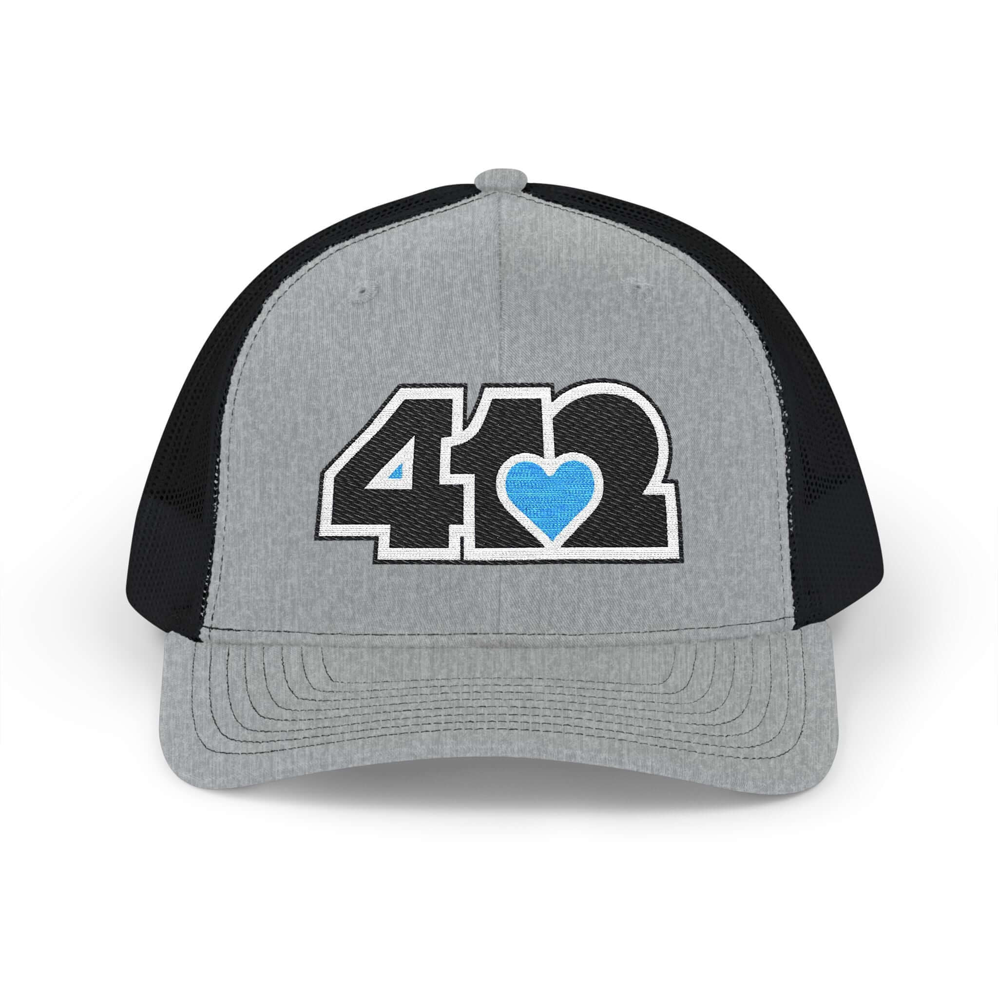 Snapback Hat | Embroidered Black and Blue 412 Logo. Apparel Color: Heather Grey/Black. A comfy mid-profile adjustable fit for everyday flair