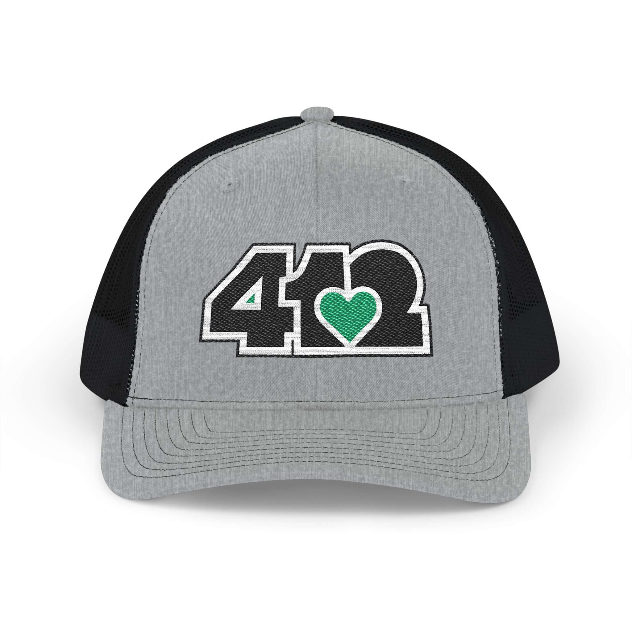 Snapback Hat | Embroidered Black and Green 412 Logo. Apparel Color: Heather Grey/Black. A comfy mid-profile adjustable fit for everyday flair