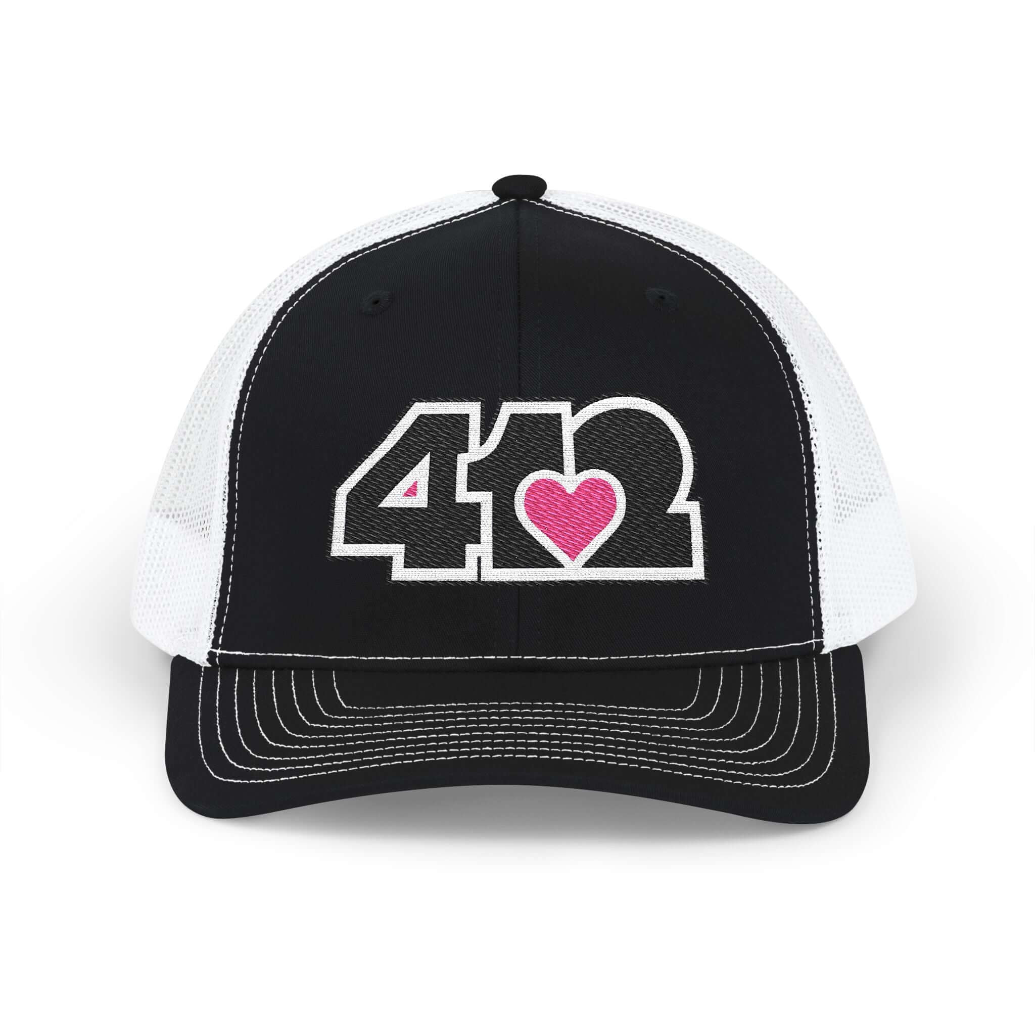 Snapback Hat | Embroidered Black and Pink 412 Logo. Apparel Color: Black/White. A comfy mid-profile adjustable fit for everyday flair