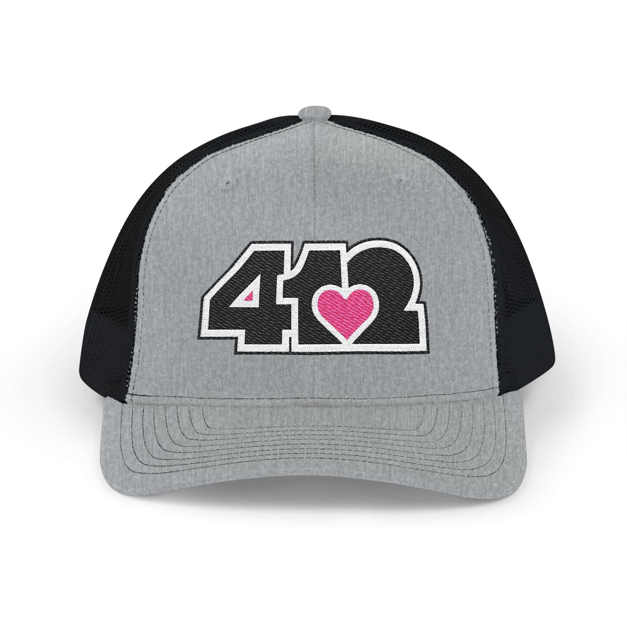 Snapback Hat | Embroidered Black and Pink 412 Logo. Apparel Color: Heather Grey/Black. A comfy mid-profile adjustable fit for everyday flair