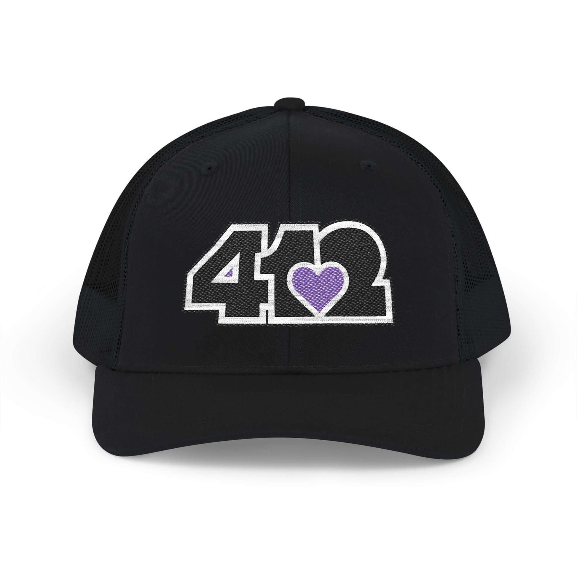 Snapback Hat | Embroidered Black and Purple 412 Logo. Apparel Color: Black. A comfy mid-profile adjustable fit for everyday flair