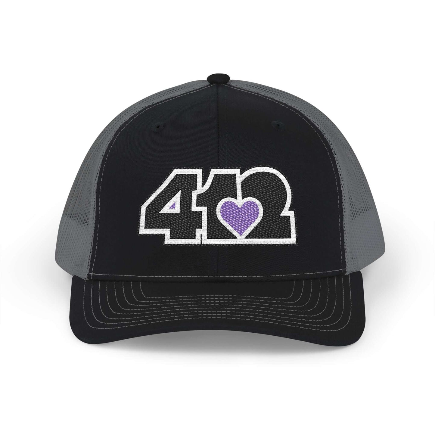 Snapback Hat | Embroidered Black and Purple 412 Logo. Apparel Color: Black/Charcoal. A comfy mid-profile adjustable fit for everyday flair