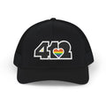 Snapback Hat | Embroidered Black and Rainbow 412 Logo. Apparel Color: Black. A comfy mid-profile adjustable fit for everyday flair