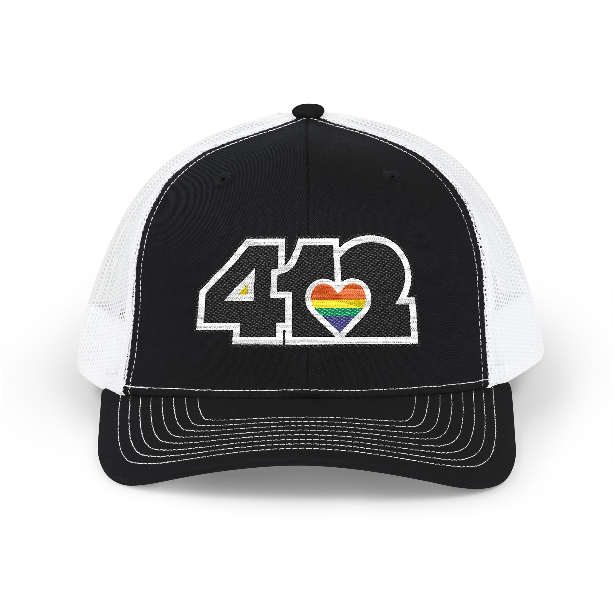 Snapback Hat | Embroidered Black and Rainbow 412 Logo. Apparel Color: Black/White. A comfy mid-profile adjustable fit for everyday flair