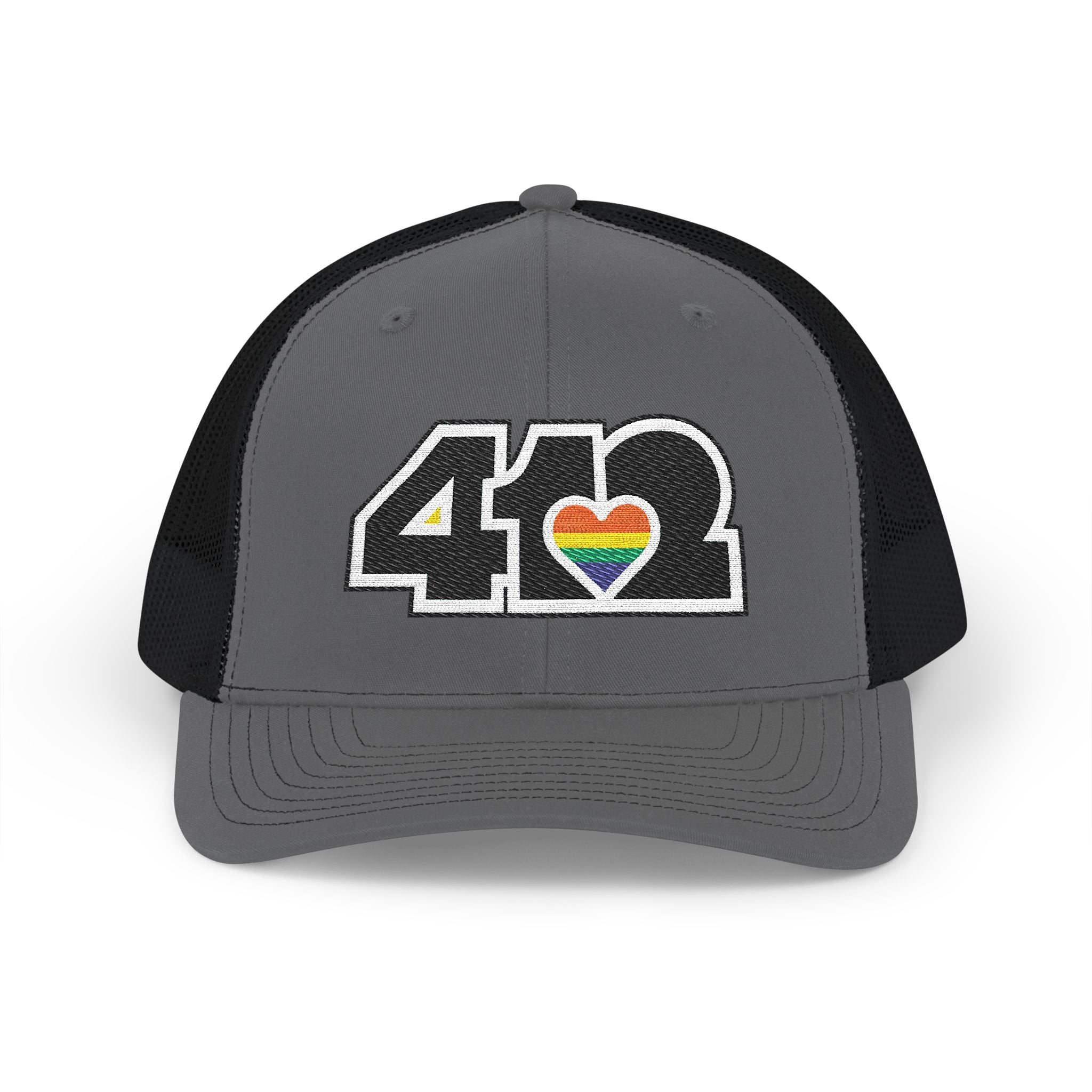 Snapback Hat | Embroidered Black and Rainbow 412 Logo. Apparel Color: Charcoal/Black. A comfy mid-profile adjustable fit for everyday flair