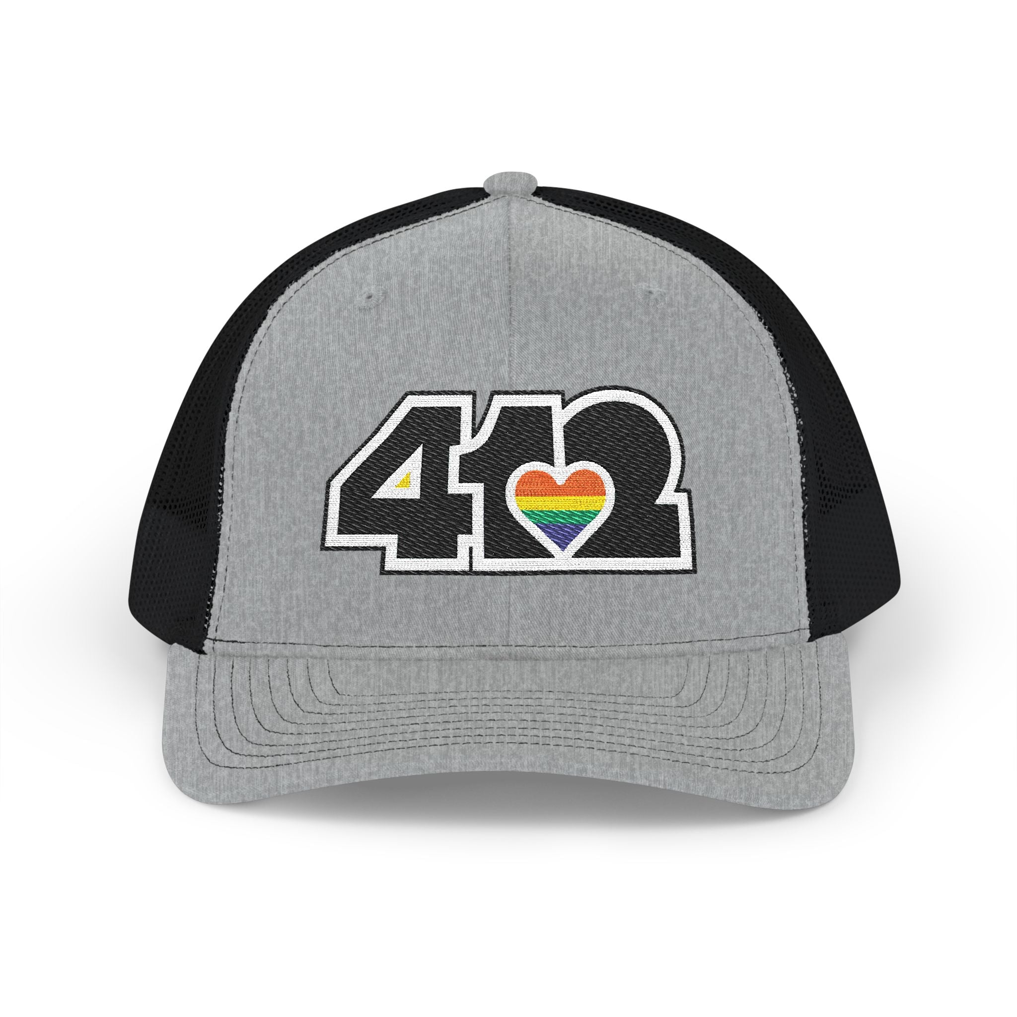 Snapback Hat | Embroidered Black and Rainbow 412 Logo. Apparel Color: Heather Grey/Black. A comfy mid-profile adjustable fit for everyday flair