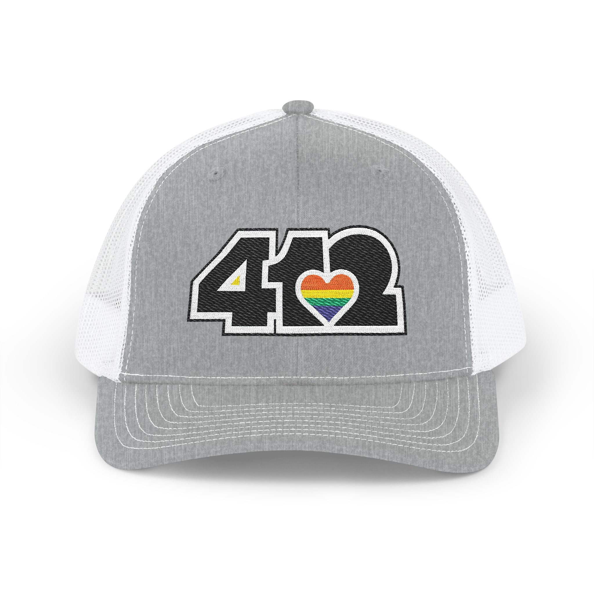 Snapback Hat | Embroidered Black and Rainbow 412 Logo. Apparel Color: Heather Grey/White. A comfy mid-profile adjustable fit for everyday flair