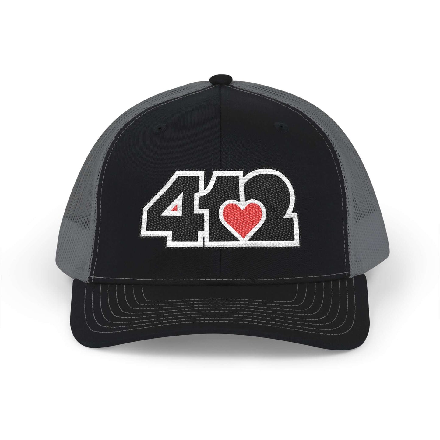 Snapback Hat | Embroidered Black and Red 412 Logo. Apparel Color: Black/Charcoal. A comfy mid-profile adjustable fit for everyday flair