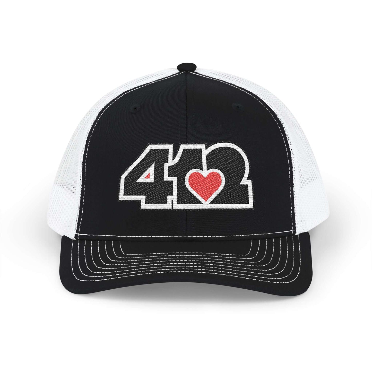 Snapback Hat | Embroidered Black and Red 412 Logo. Apparel Color: Black/White. A comfy mid-profile adjustable fit for everyday flair