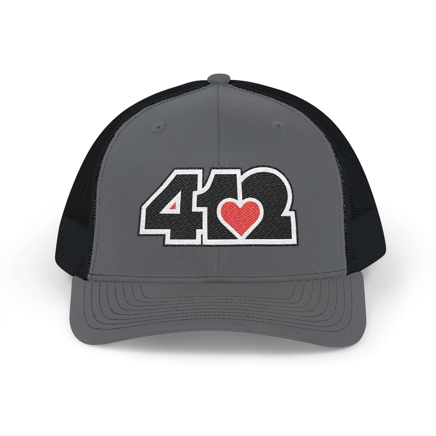 Snapback Hat | Embroidered Black and Red 412 Logo. Apparel Color: Charcoal/Black. A comfy mid-profile adjustable fit for everyday flair