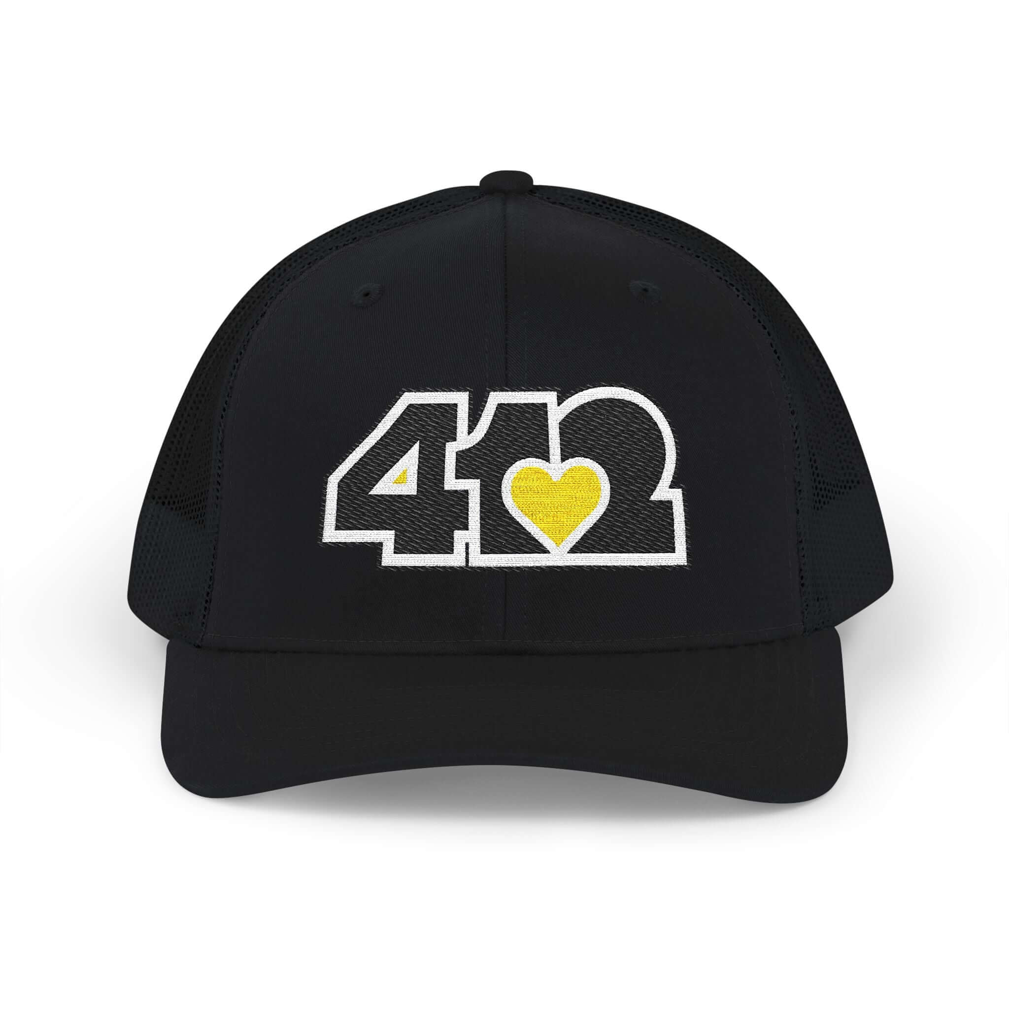 Snapback Hat | Embroidered Black and Yellow 412 Logo. Apparel Color: Black. A comfy mid-profile adjustable fit for everyday flair