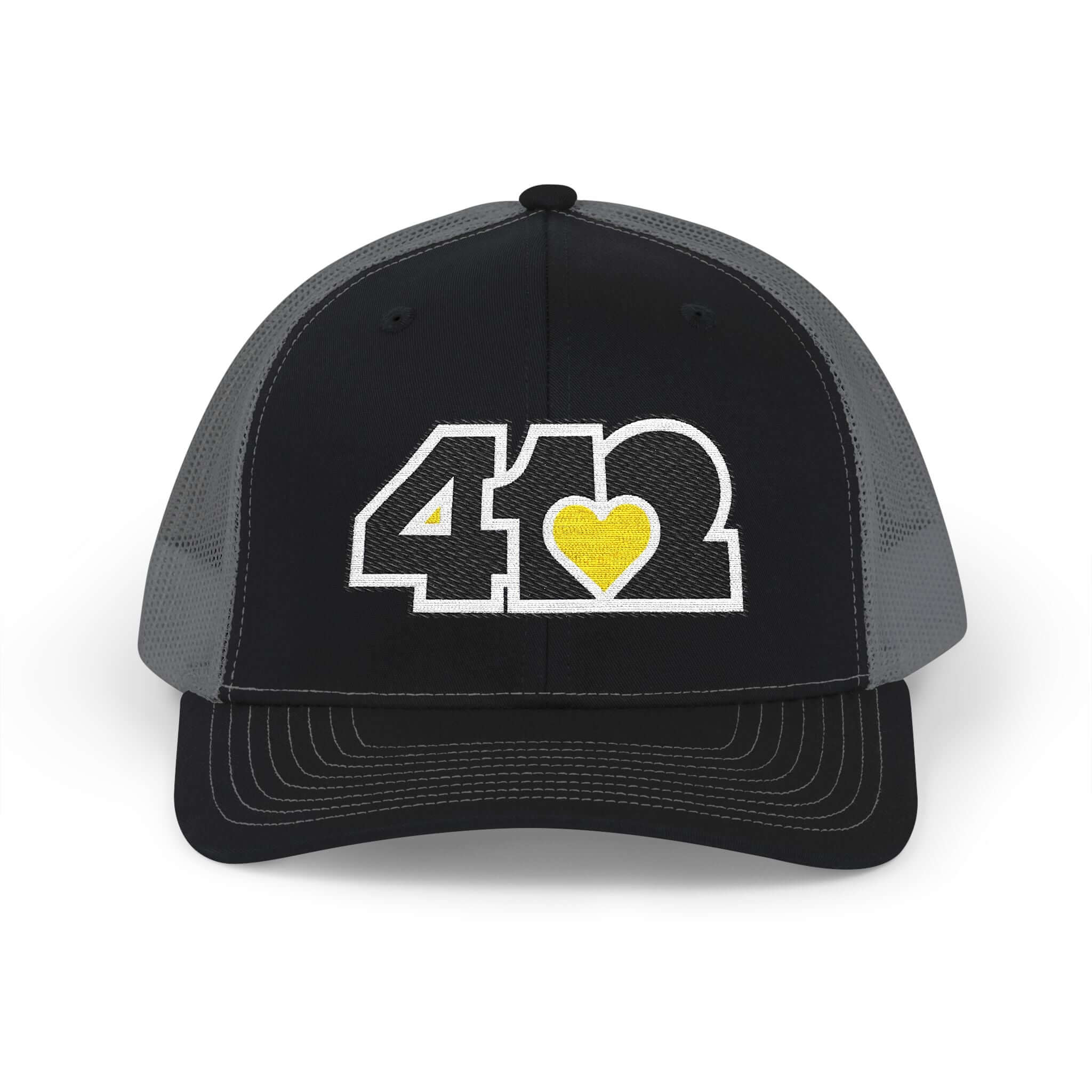 Snapback Hat | Embroidered Black and Yellow 412 Logo. Apparel Color: Black/Charcoal. A comfy mid-profile adjustable fit for everyday flair