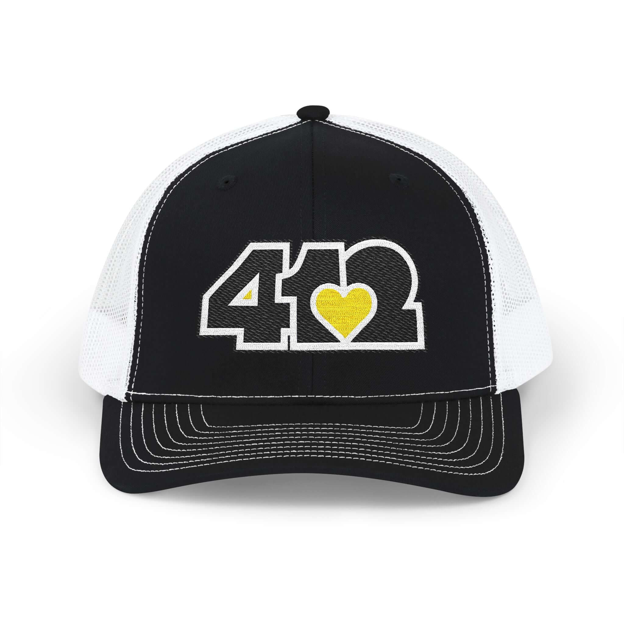 Snapback Hat | Embroidered Black and Yellow 412 Logo. Apparel Color: Black/White. A comfy mid-profile adjustable fit for everyday flair