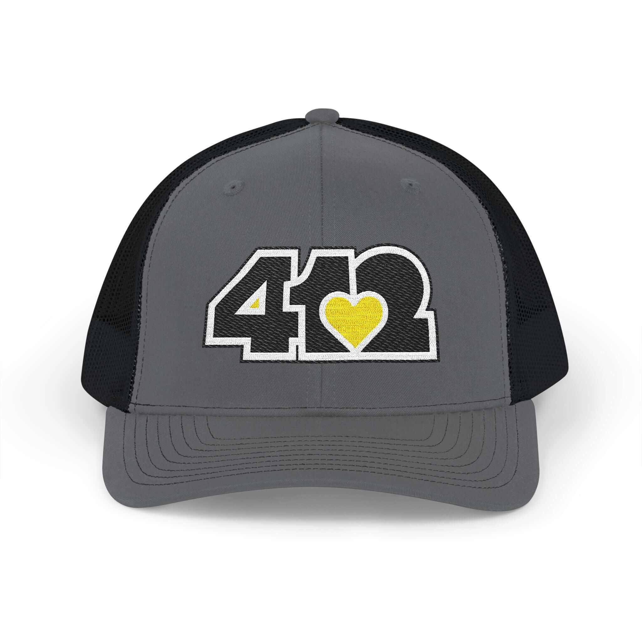 Snapback Hat | Embroidered Black and Yellow 412 Logo. Apparel Color: Charcoal/Black. A comfy mid-profile adjustable fit for everyday flair