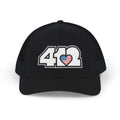 Snapback Hat | Embroidered White Stars & Stripes 412 Logo. Apparel Color: Black. A comfy mid-profile adjustable fit for everyday flair