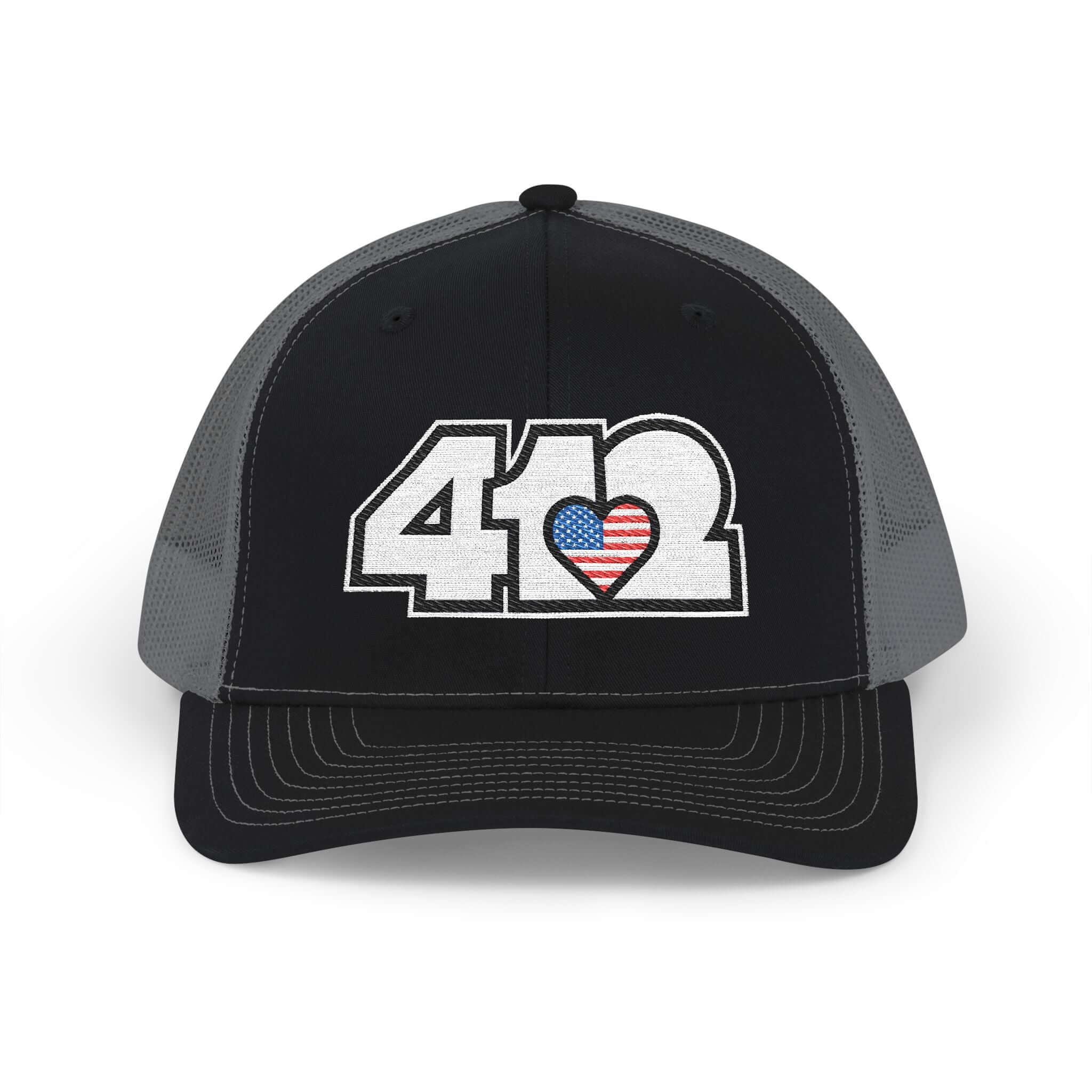 Snapback Hat | Embroidered White Stars & Stripes 412 Logo. Apparel Color: Black/Charcoal. A comfy mid-profile adjustable fit for everyday flair